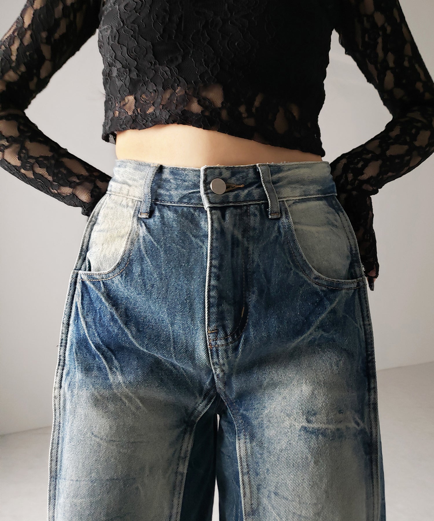 【 4size 】ヴィンテージライクサイドタックストレートデニム /vintage like side tuck straight denim