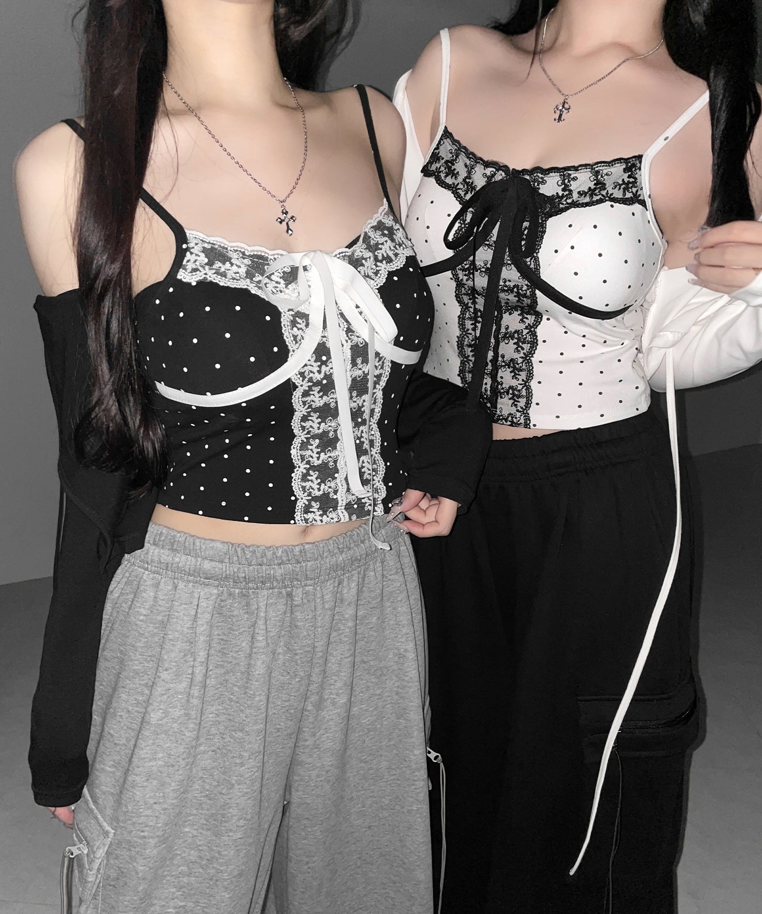レースドッキングドットリボンキャミソール / lace dockimg dot ribbon camisole