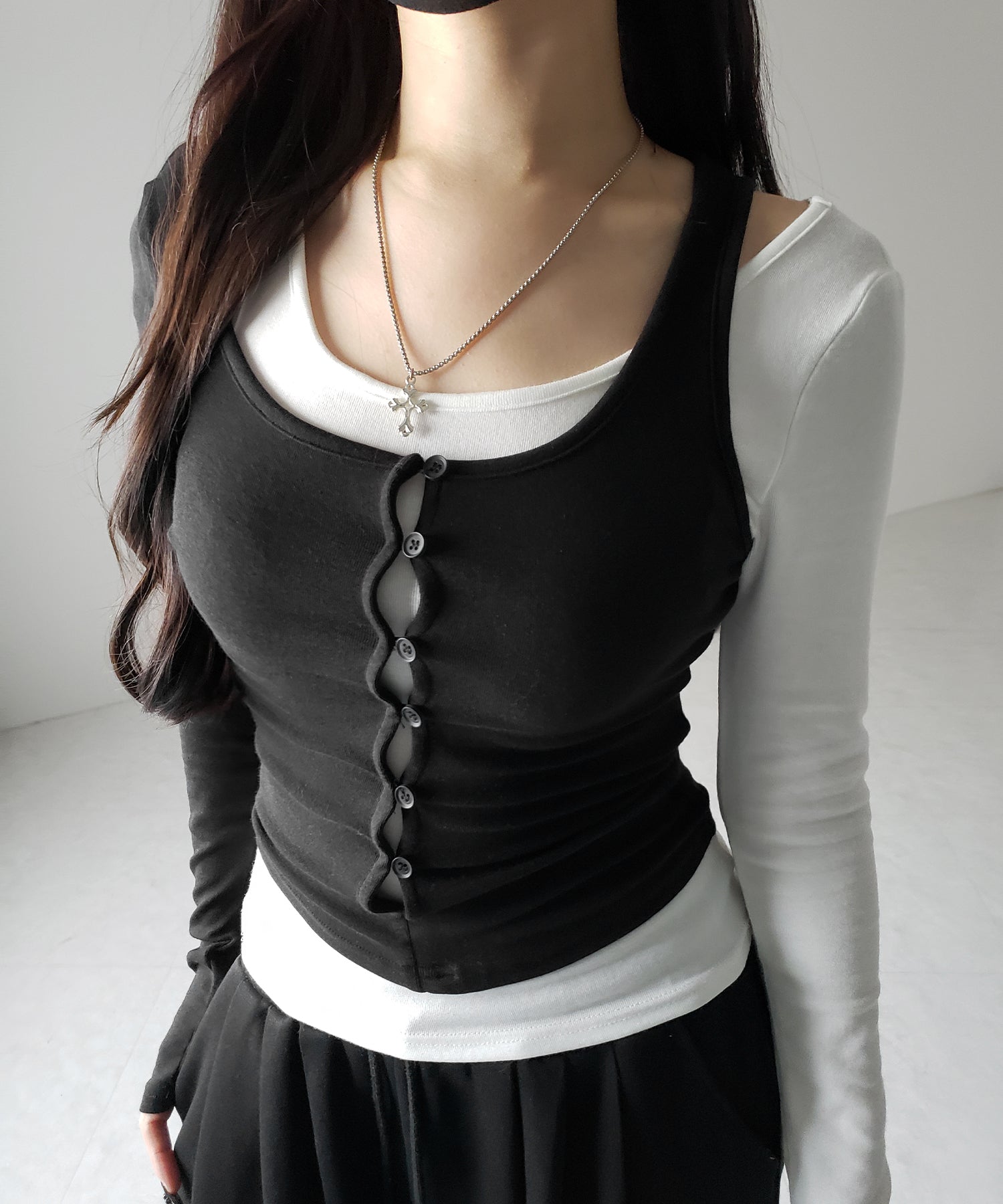 【 2color 】ブロッキングセットレイヤードトップス / blocking set layered tops