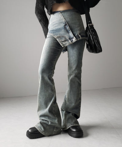 レイヤードウエストヴィンテージフレアデニム /layered waist vintage flare denim