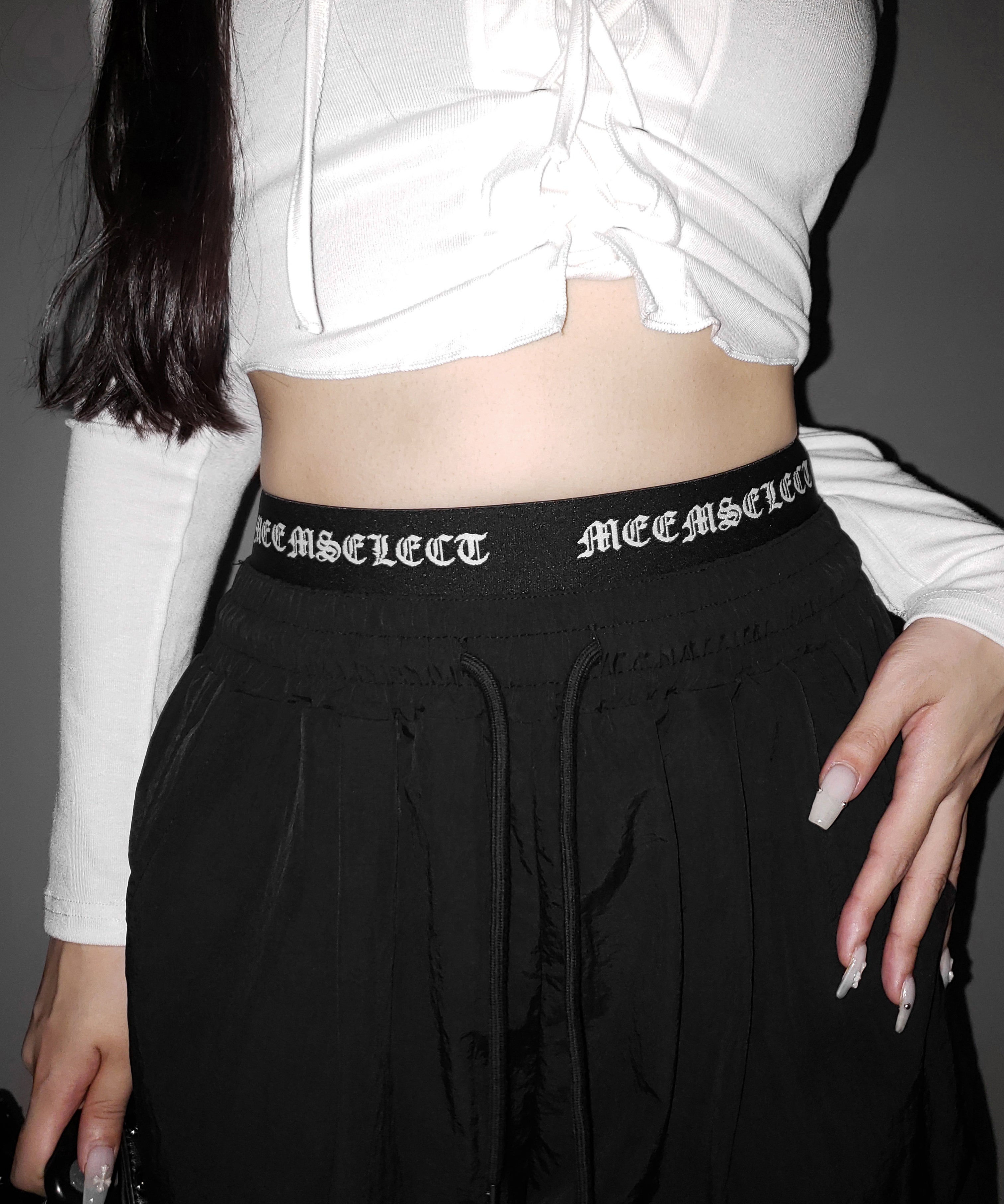 【 2color / 裾絞り可能 】ウエストロゴナイロンライクワッシャーワイドパンツ / waist logo nylon-like washer wide pants