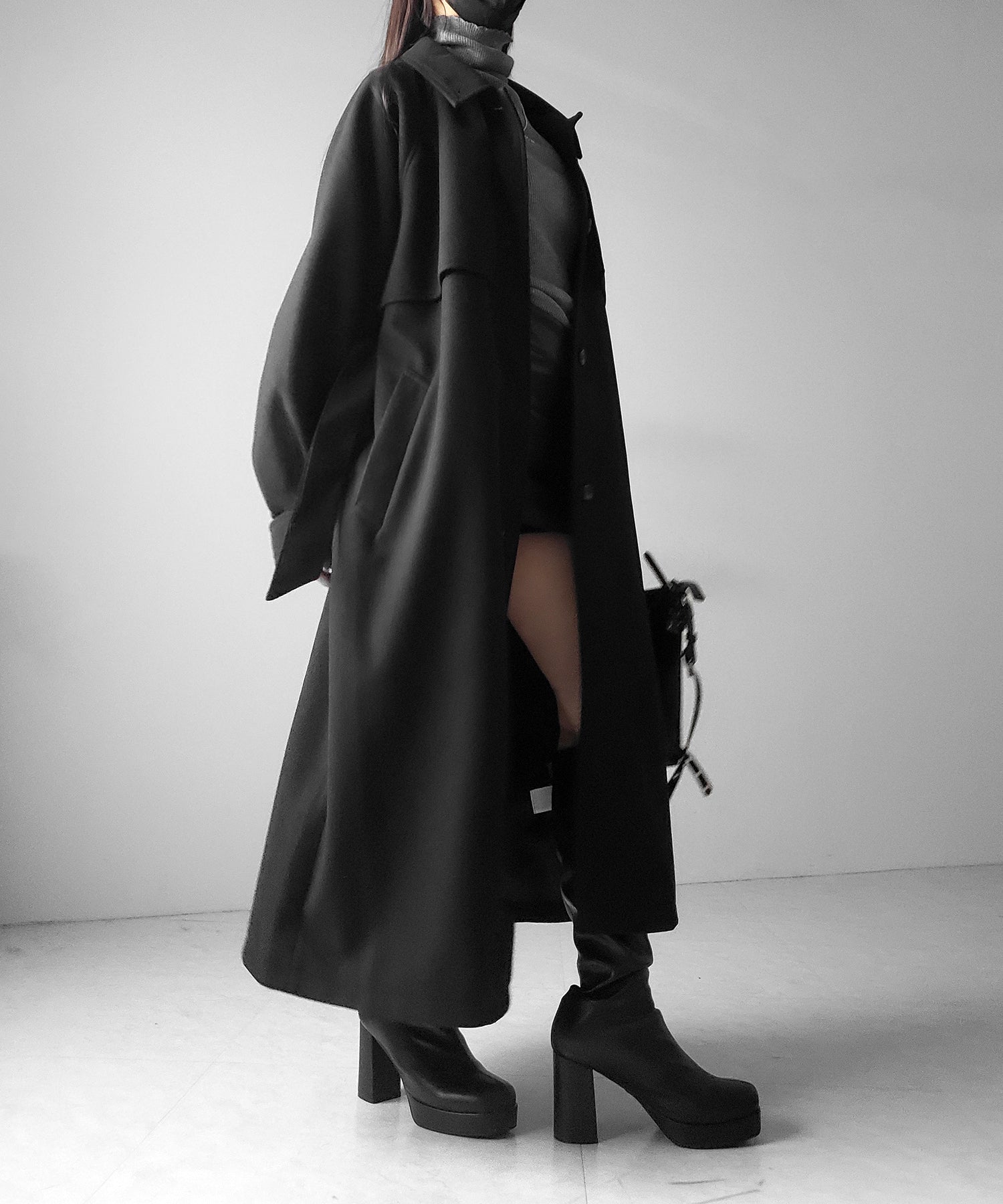 【 ウエストマークベルトSET 】2WAY ステンカラーレディメルトンロングコート / 2WAY soutien collar lady melton long coat