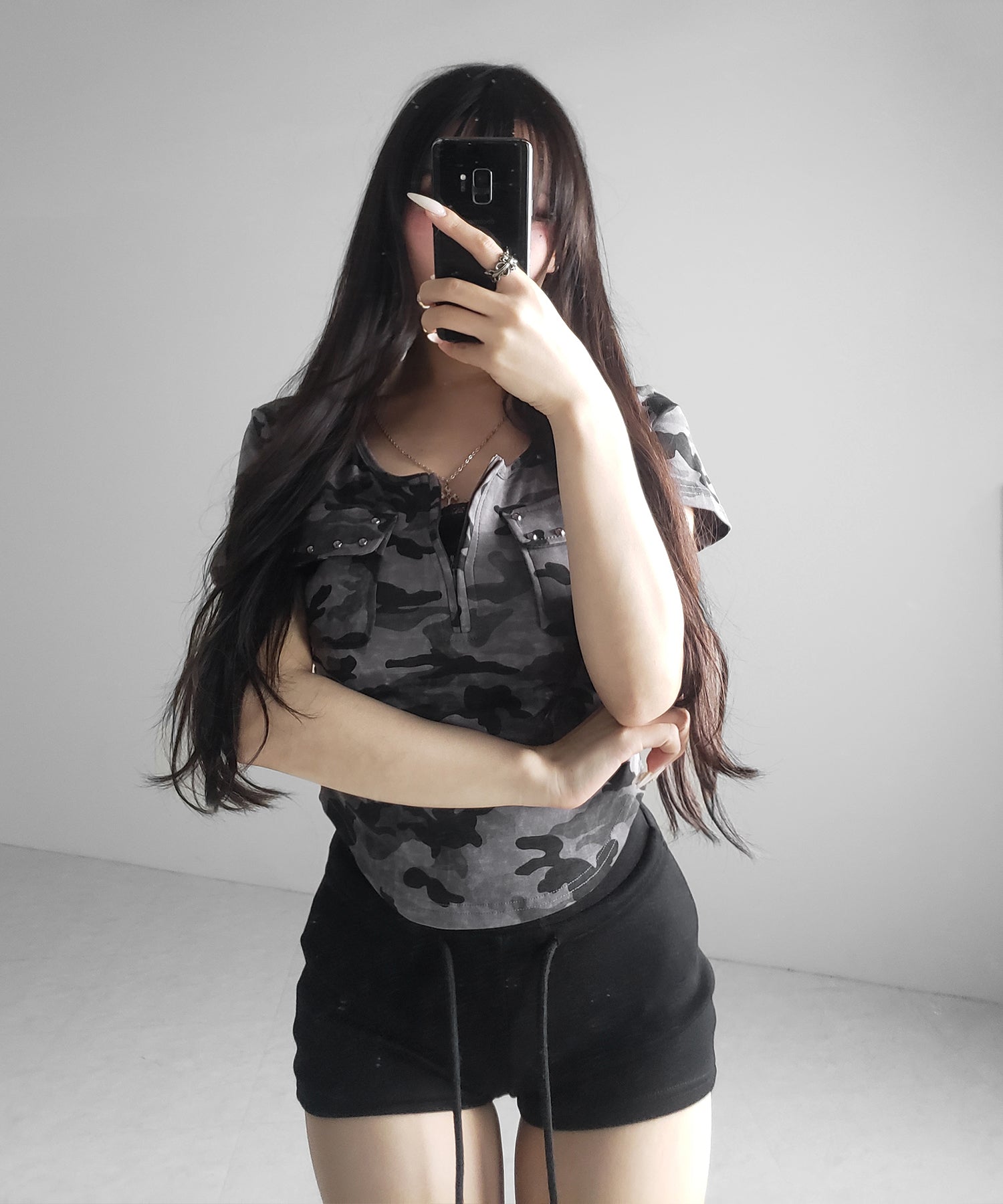 ヴィンテージカモフラアウトポケットジップ半袖Tシャツ / vintage camouflage out pocket zip short sleeve T-shirt