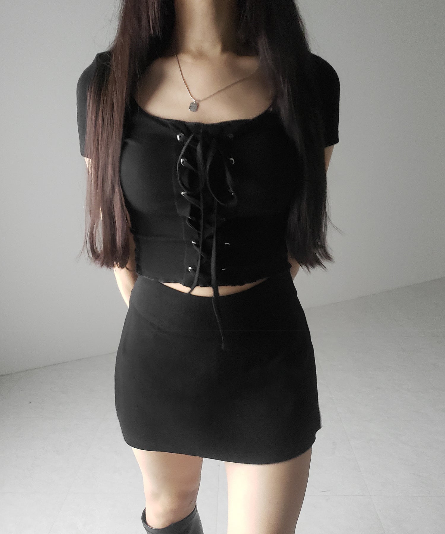 【 2color / 3size 】サイドスリットレイヤードスウェットミニスカパン / side slit layered sweat mini skirt pants