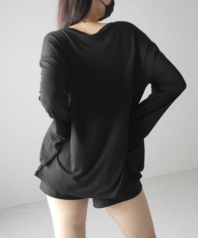 【 ワンショルにできる2way 】クロスロゴプリントワンショルルーズシアーTシャツ / 2WAY cross logo print one shoulder loose sheer T-shirt