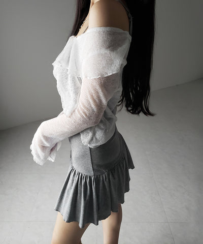 【 2点セット 】フレアキャミワンピ &シアーフリルリボンカーディガン ワンホンセットアップ / flare camisole onepiece & sheer frill ribbon cardigan wanghong SETUP