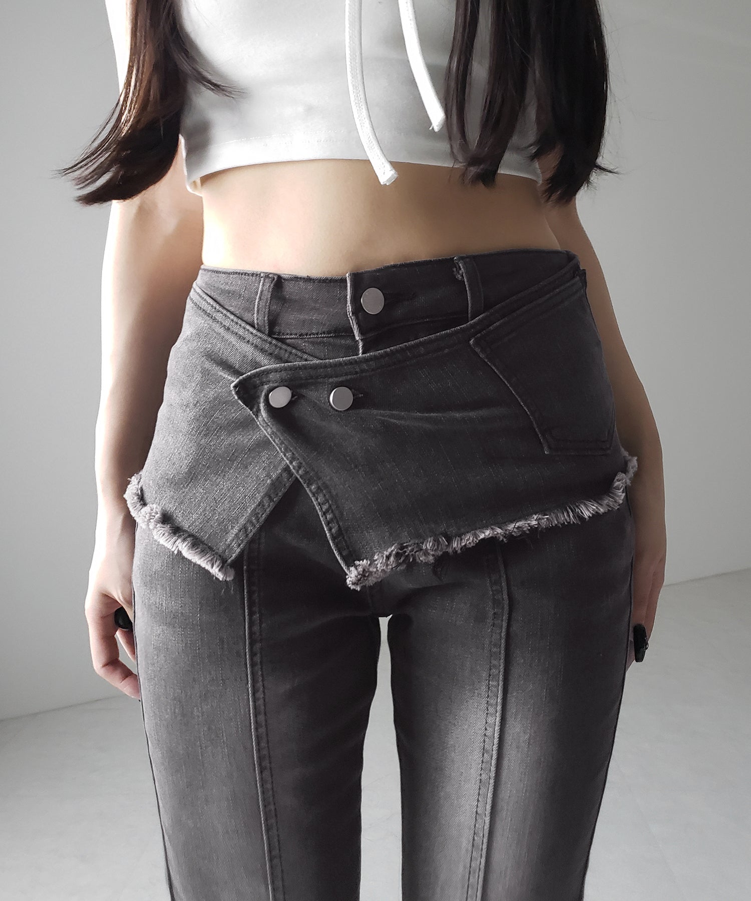 【 2color / 4size 】ストラップリボンヴィンテージストレッチフレアデニム / strap ribbon vintage stretch flare denim