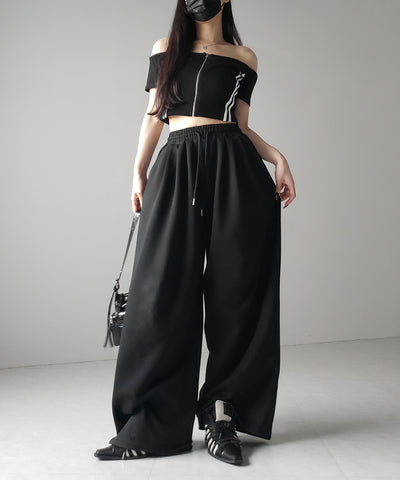 ジップアップオフショルサイドラインTシャツ / zipup off shoulder sideline T-shirt