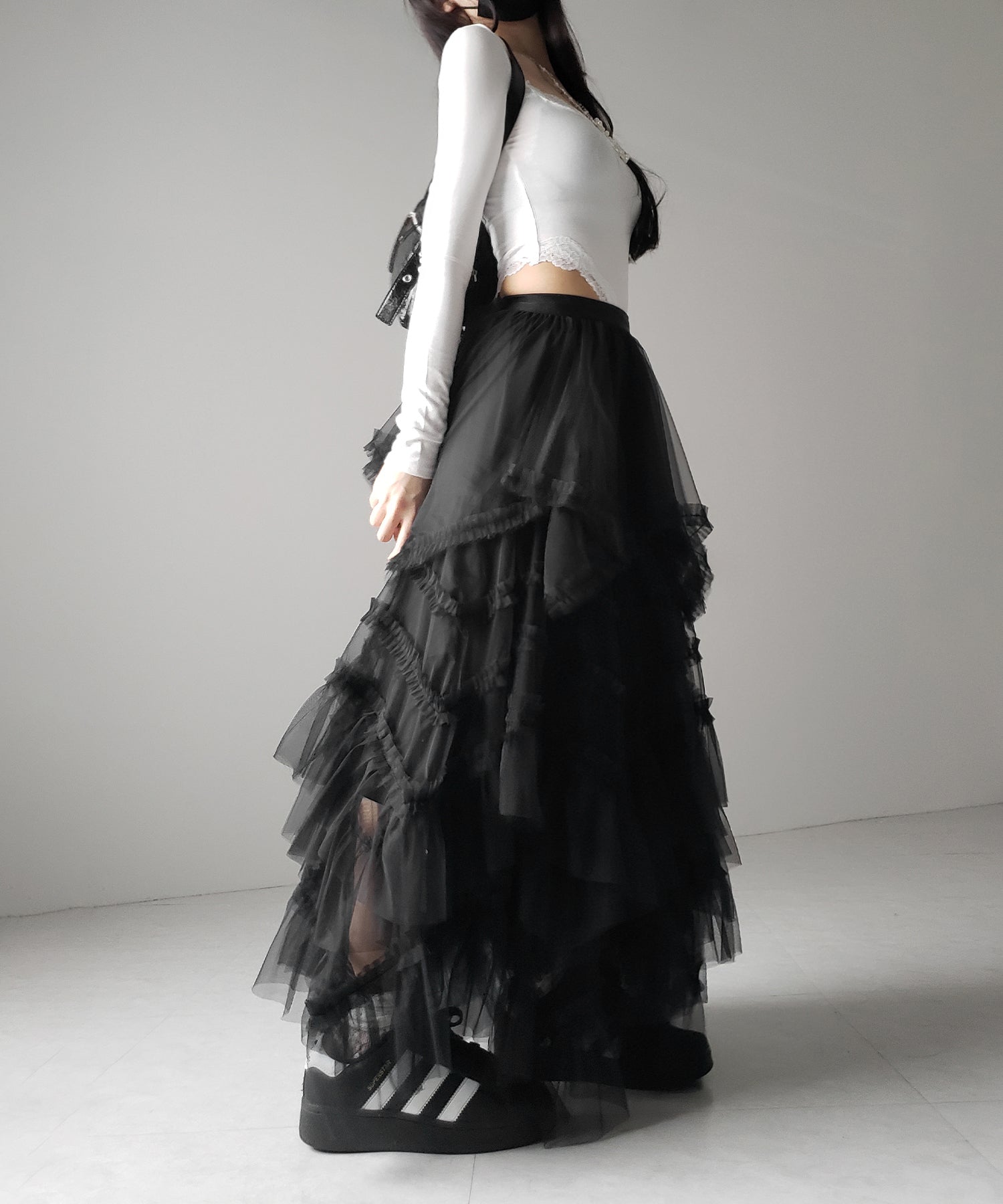 レイヤードボリュームフリルチュールスカート / layered volume frill tulle skirt