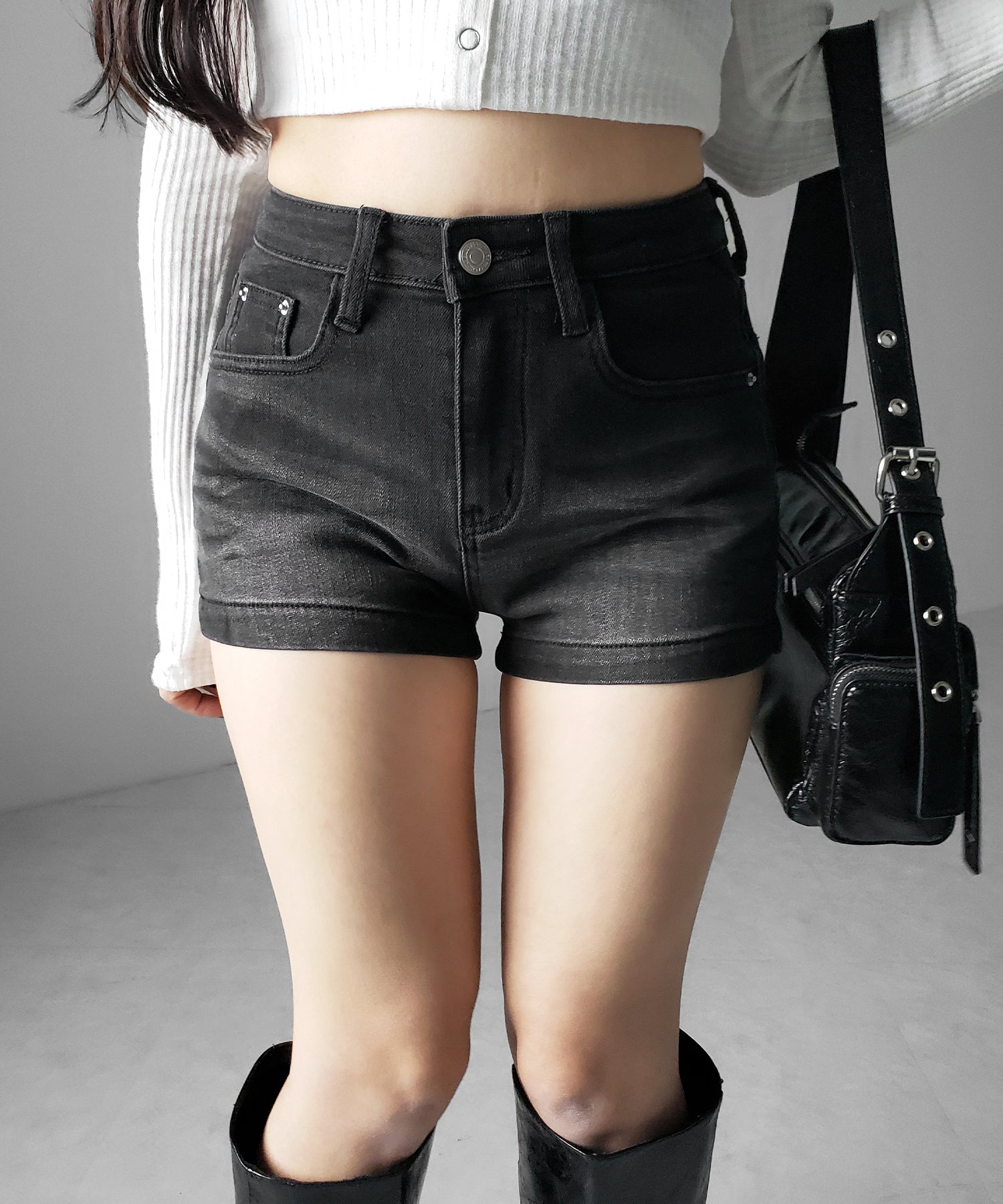 ハイウエストストレッチデニムタイトショートパンツ / high wast stretch denim tight short pants