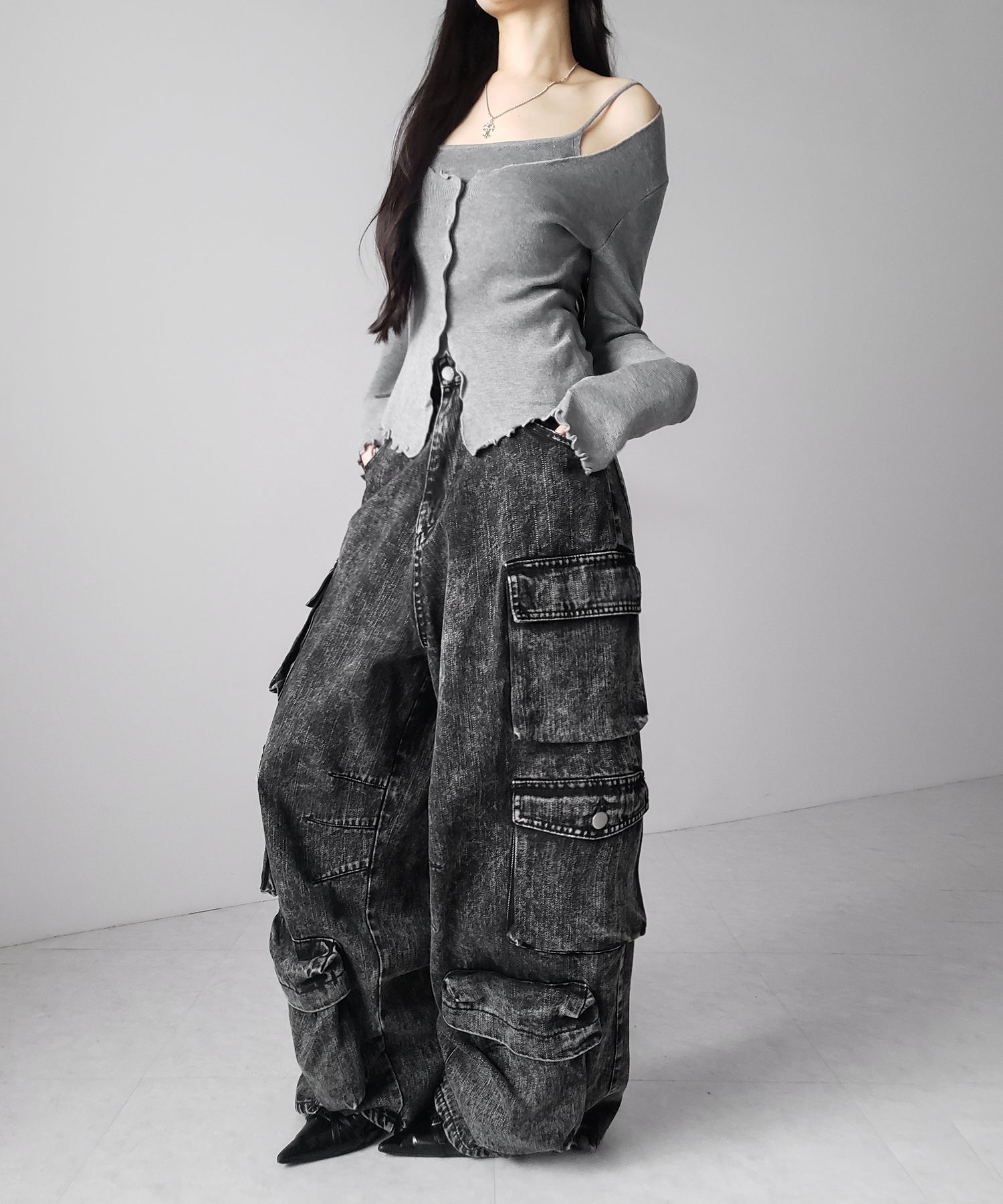 レイヤード風メロースリムニットカーディガン / layered mellow slim knit cardigan