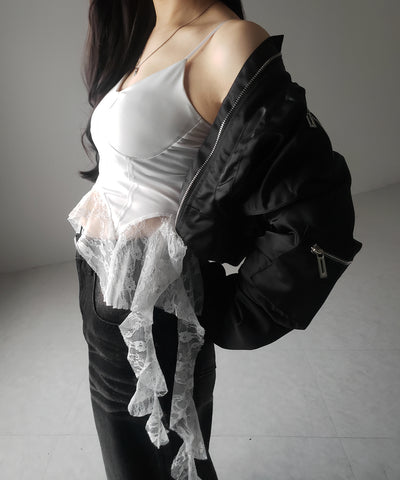 レースフリルレイヤードビスチェキャミソール / lace frill layered bustier camisole