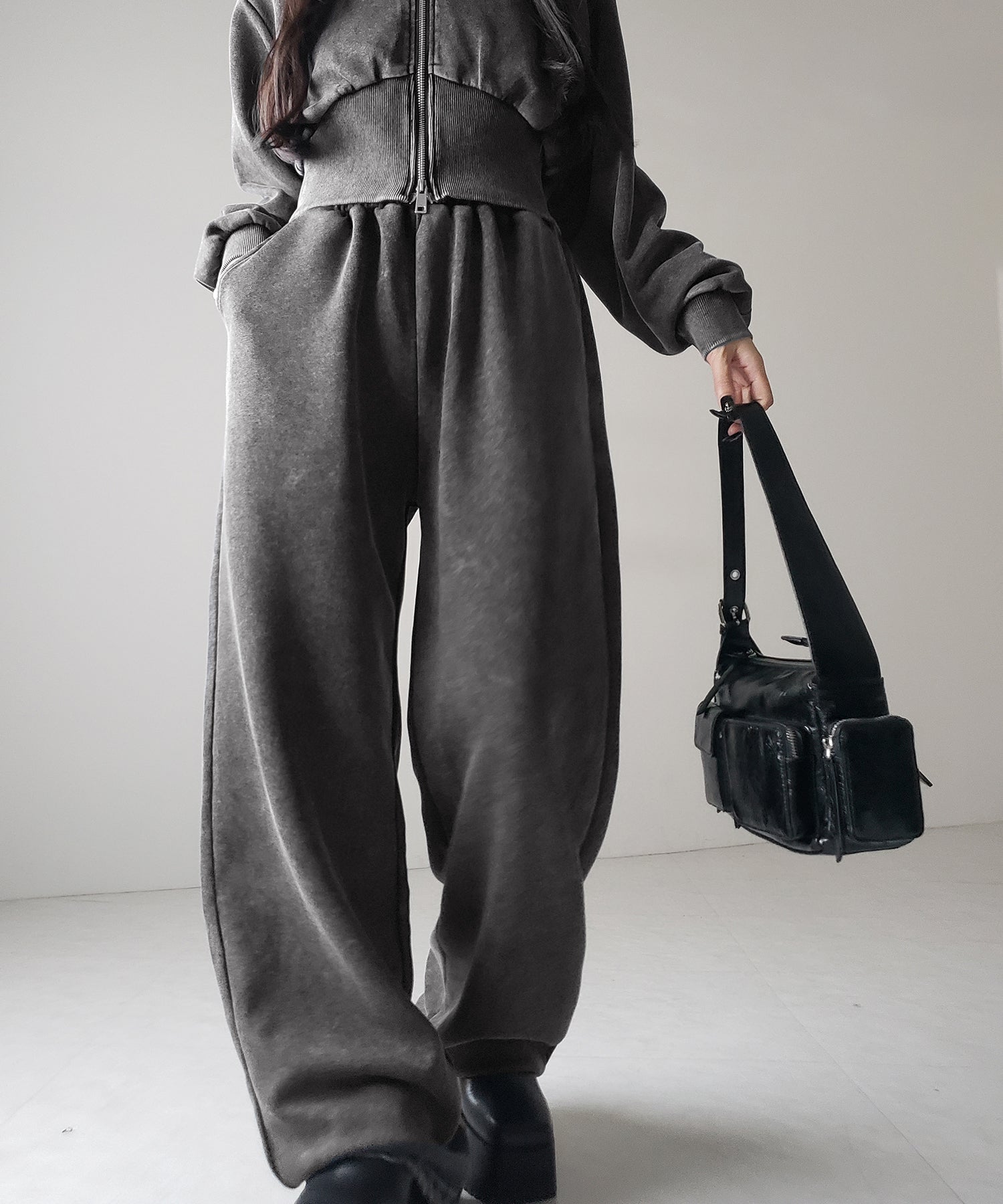 【 セットアップ 】ピグメントヴィンテージショートパーカー + ワイドパンツ SET / pigment vintage short hoodie + wide pants SET