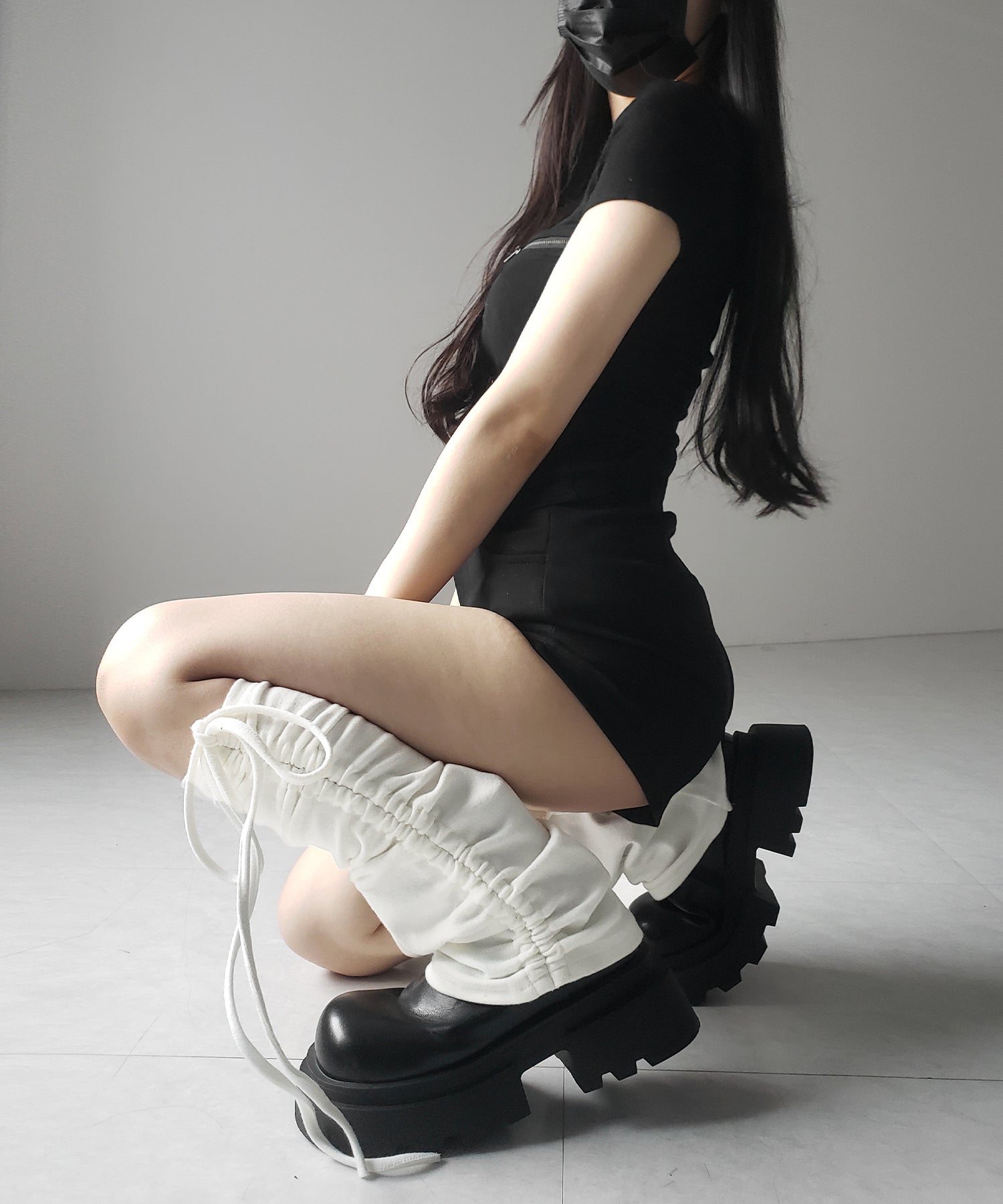 ストラップリボンサイドシャーリングレッグカバー / strap ribbon side shirring leg cover