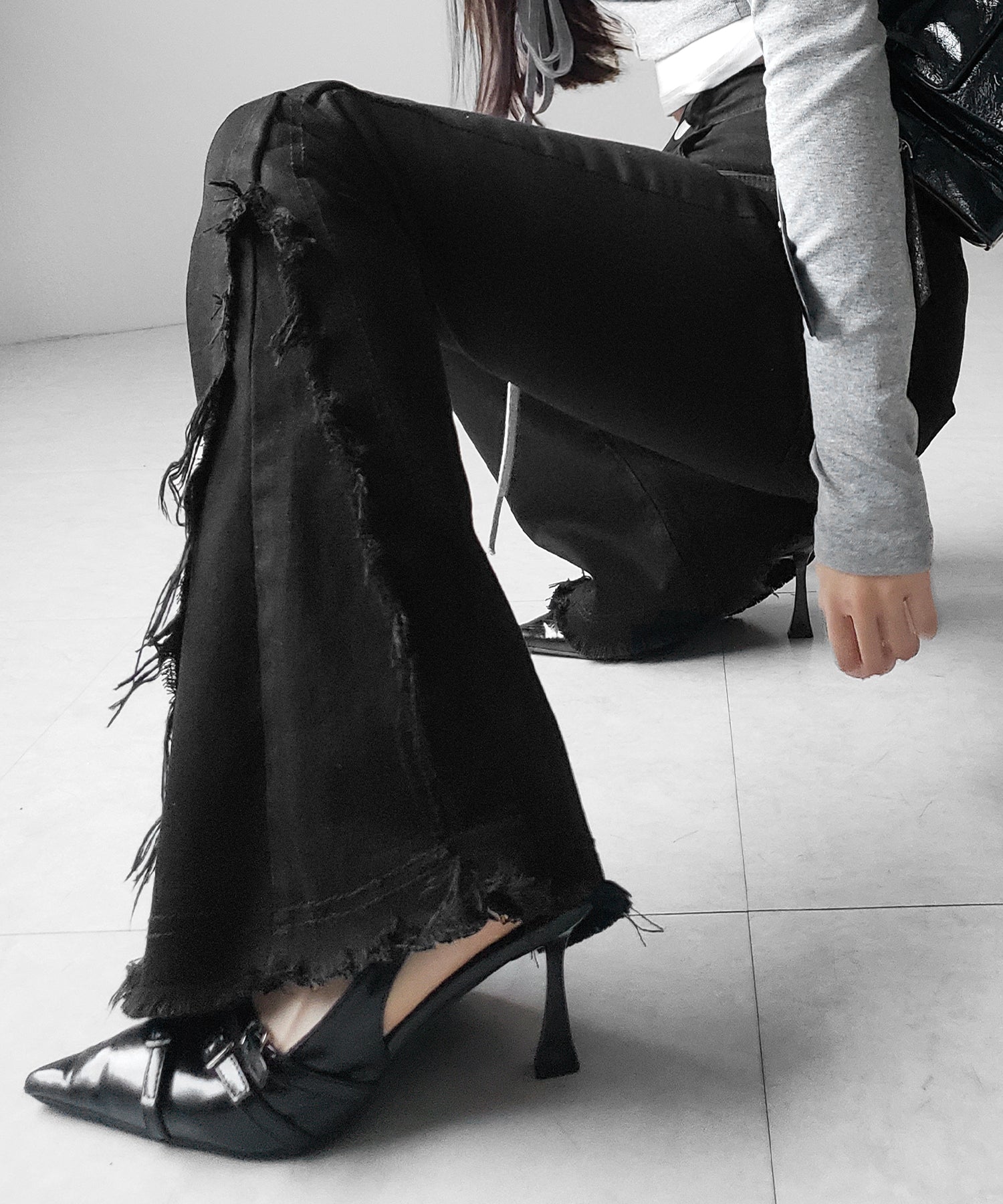 ヴィンテージライクフリンジストレッチフレアデニム / Vintage-like fringe stretch flare denim