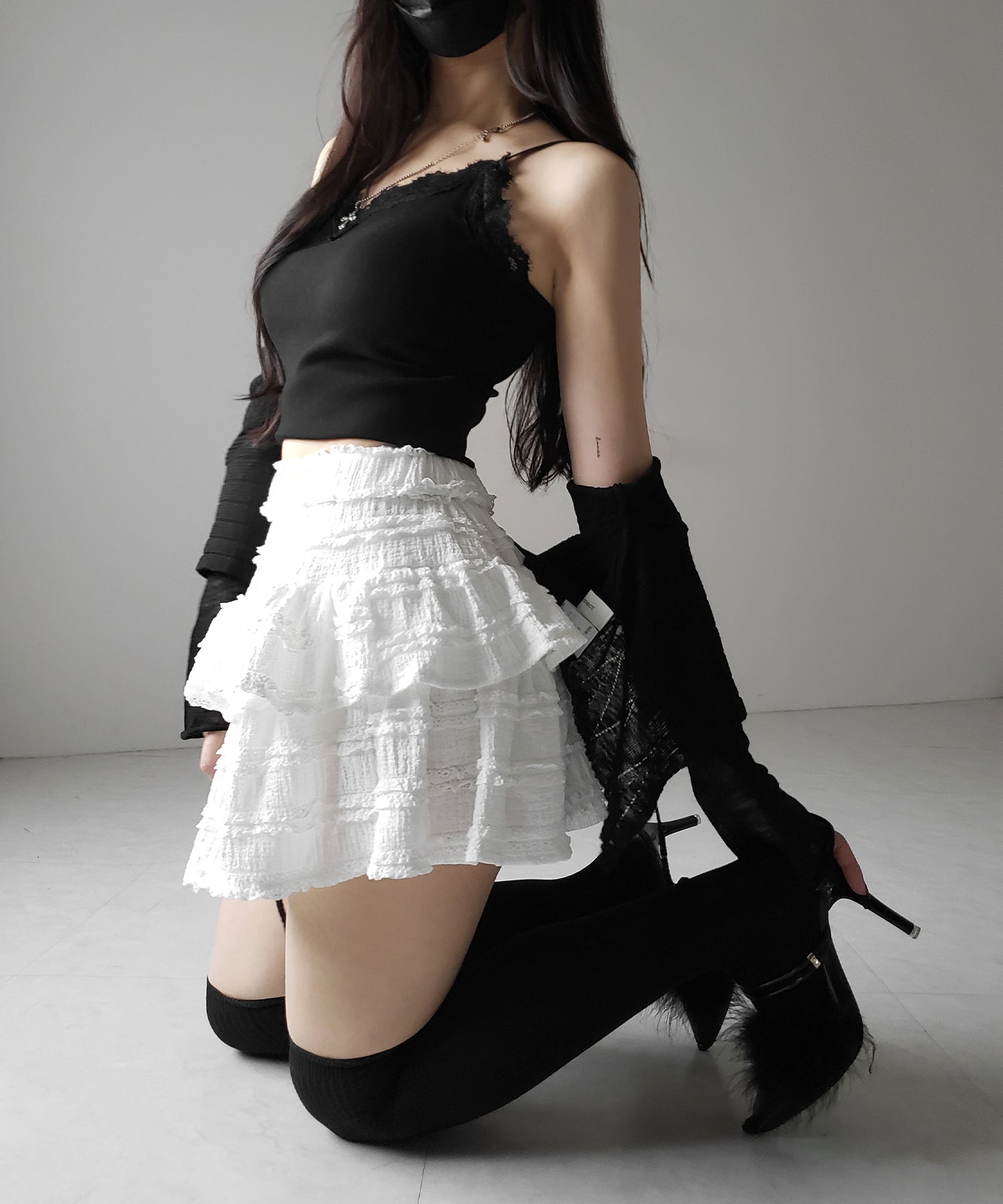 【 インパン裏地付 】ティアードフリルミニスカート / tiered frill mini skirt