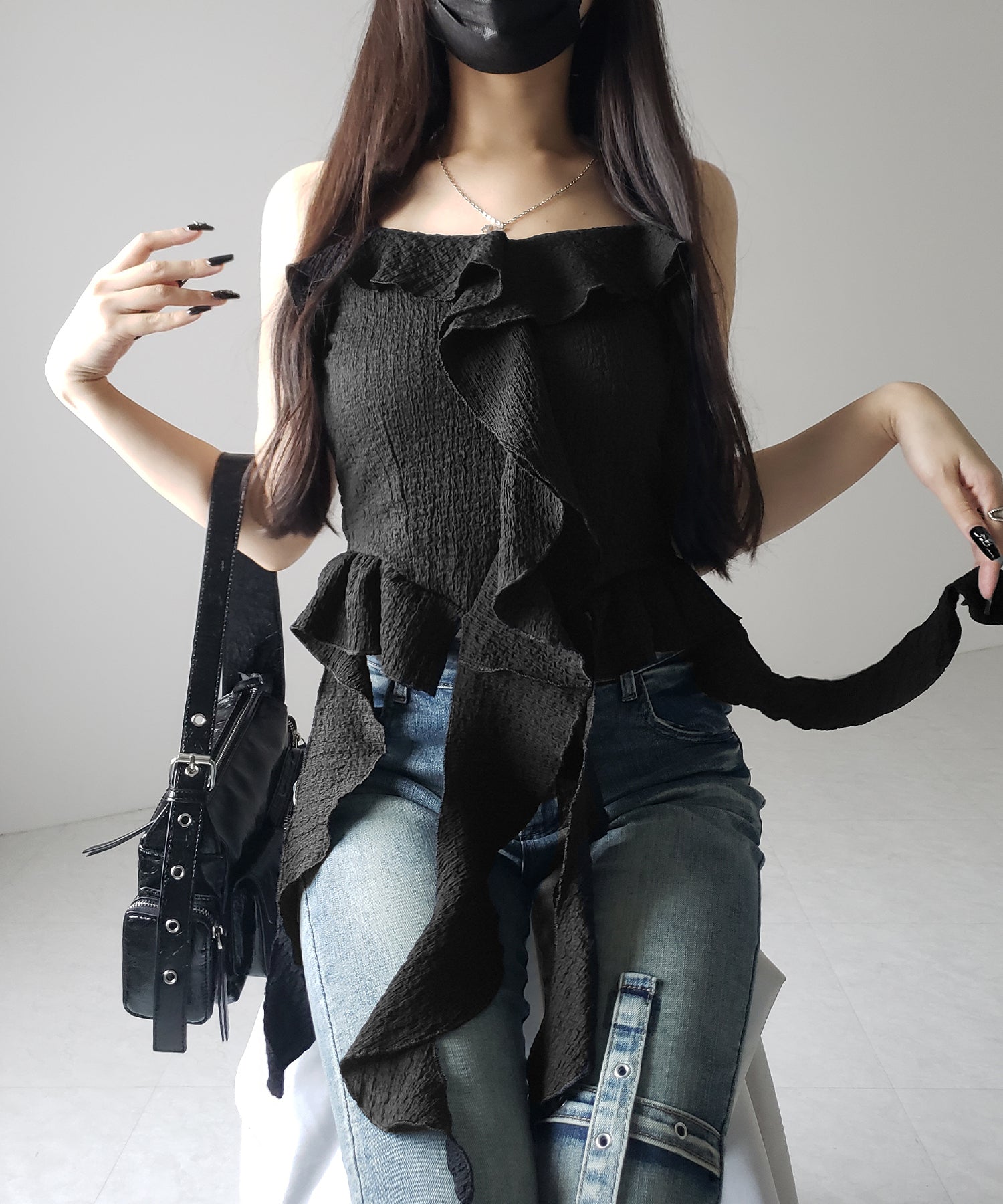 ラッフルフリルレイヤードビスチェキャミソール / ruffle frill layered bustier camisole