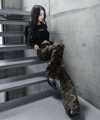 ヴィンテージカモフラストレッチカーゴフレアデニム / vintage camouflage stretch cargo flare denim