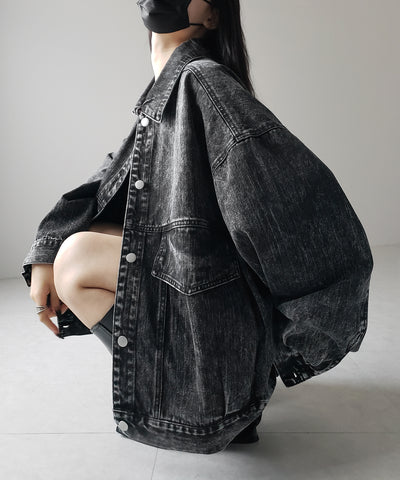【 デニムセットアップ着用可能 】ヴィンテージケミカルブリーチボーイフレンドデニムジャケット / vintage chemical bleach boyfriend denim jacket