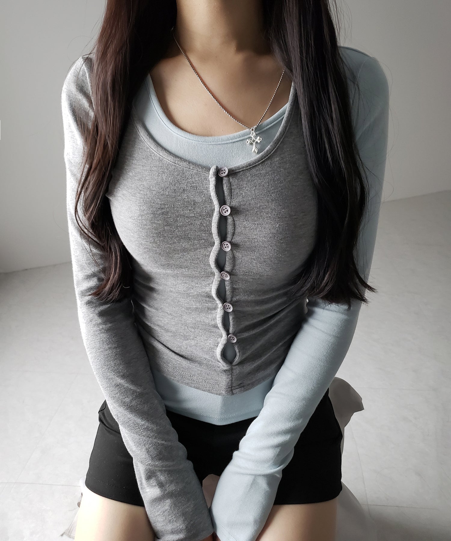 【 2color 】ブロッキングセットレイヤードトップス / blocking set layered tops