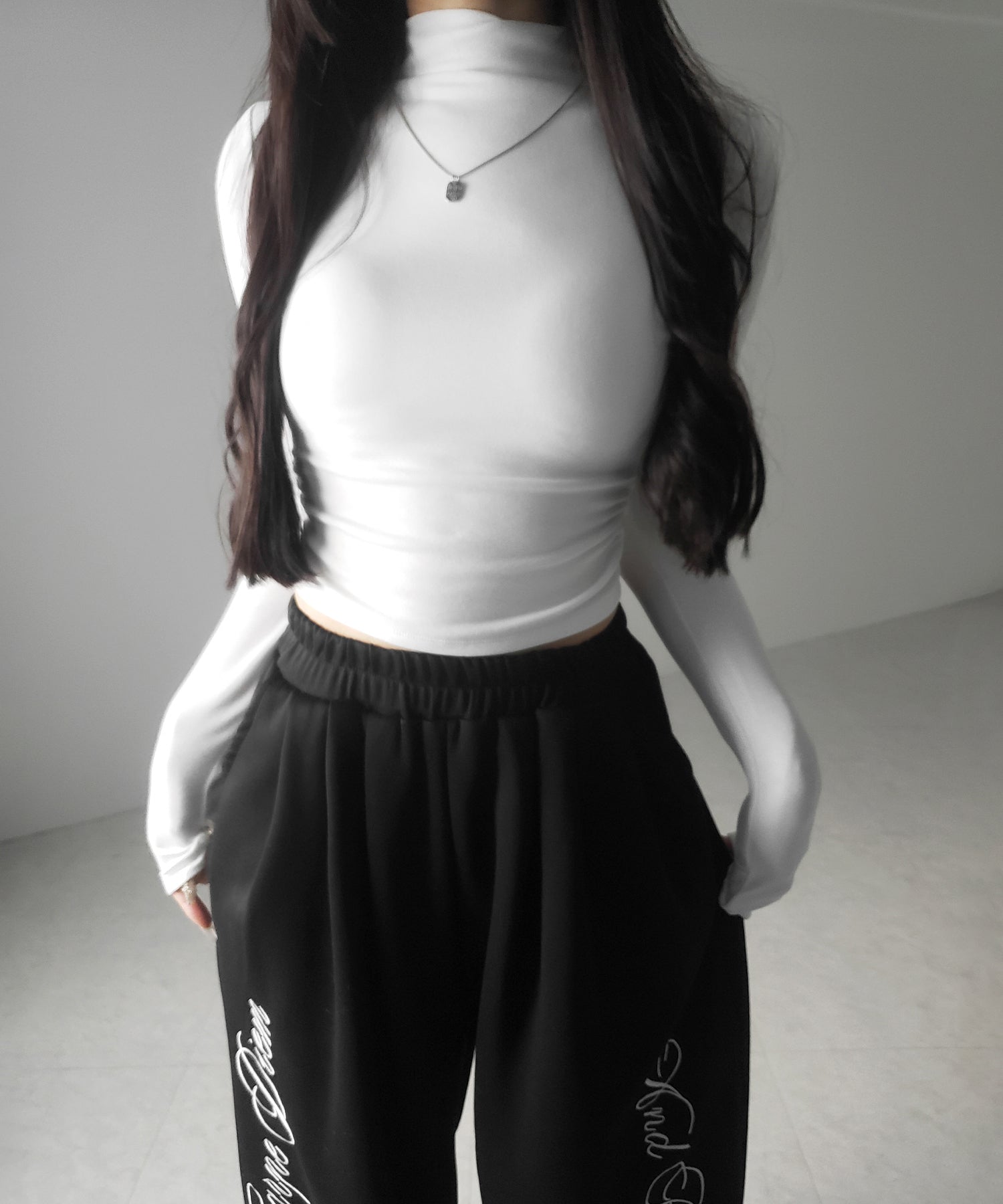 【 カップ付き / 裏起毛 】プチハイネックシャーリングショートカットソートップス