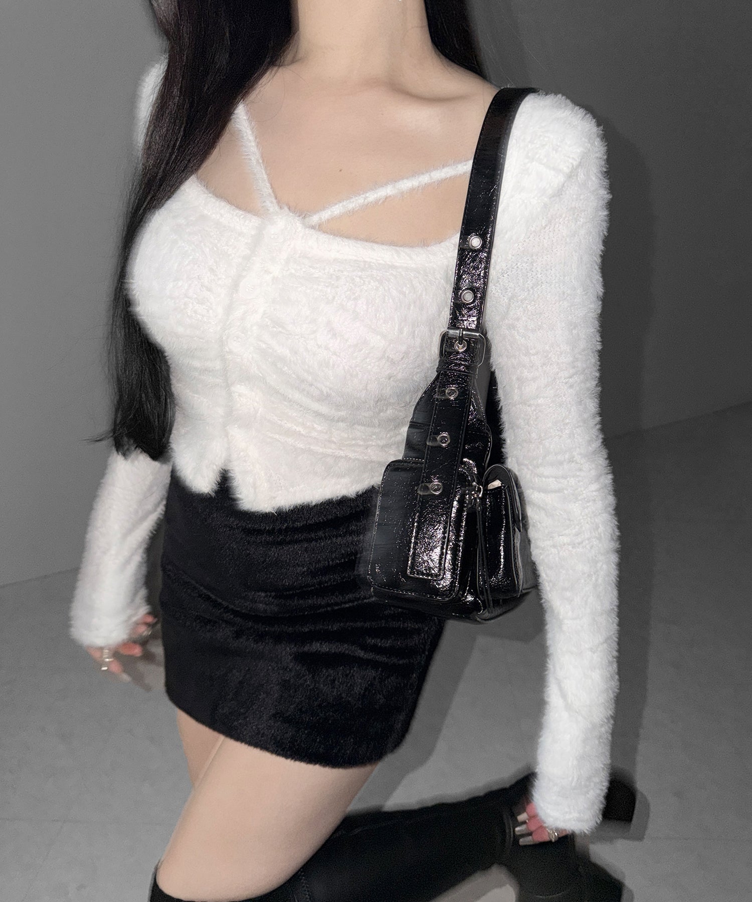 ハイウエストシャギータイトミニスカート / high waist shaggy tight mini skirt