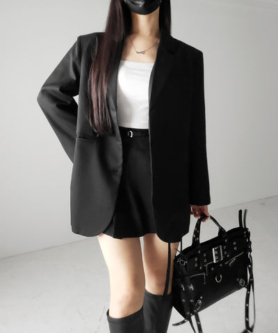 【 セットアップ 】オーバーサイズテーラードジャケット & ハイウエストミニスカパン SET / oversize tailored jacket & high waist mini skirt pants SET