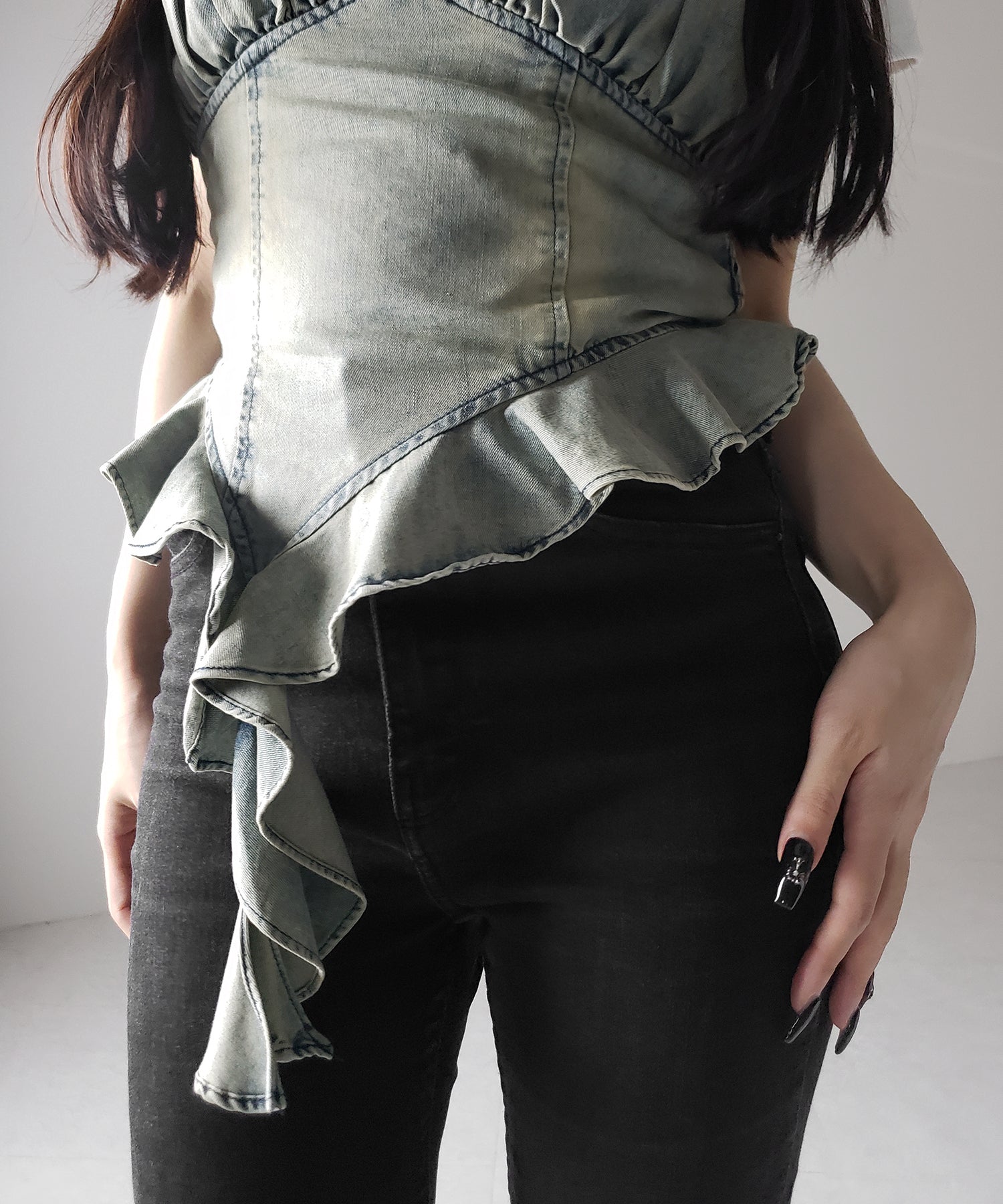 【 2点セット 】ヴィンテージデニムビスチェ & 半袖レイヤードTシャツセット / vintage denim bustier & short sleeve layered T-shirts set