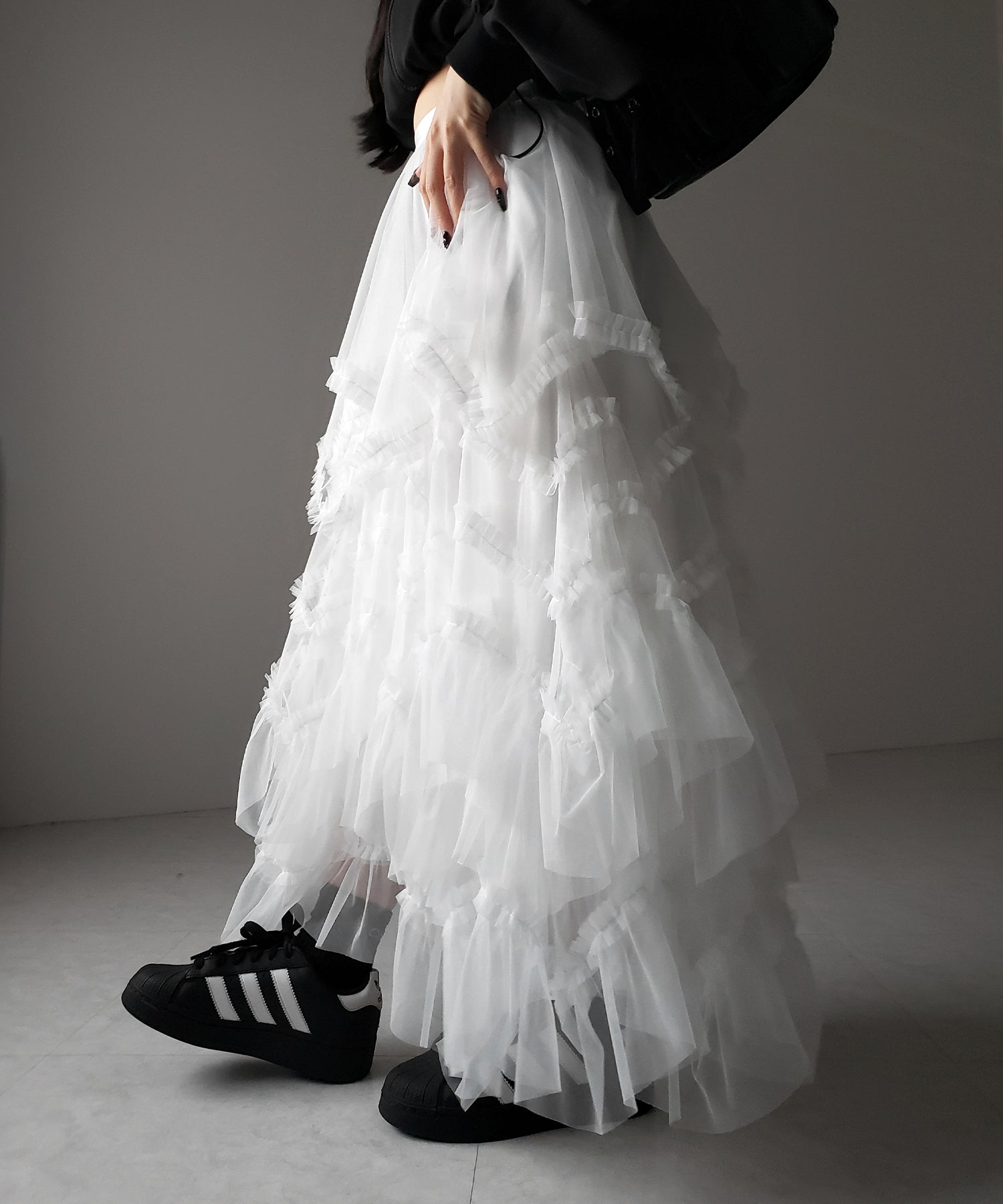 レイヤードボリュームフリルチュールスカート / layered volume frill tulle skirt