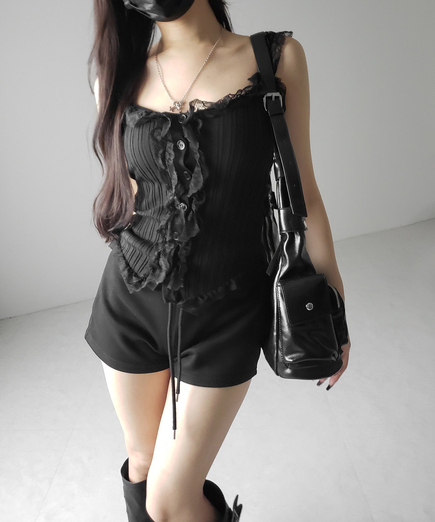 【 2color 】レースフリルドッキングリブニットキャミタンク / lace frill docking lib knit cami tank