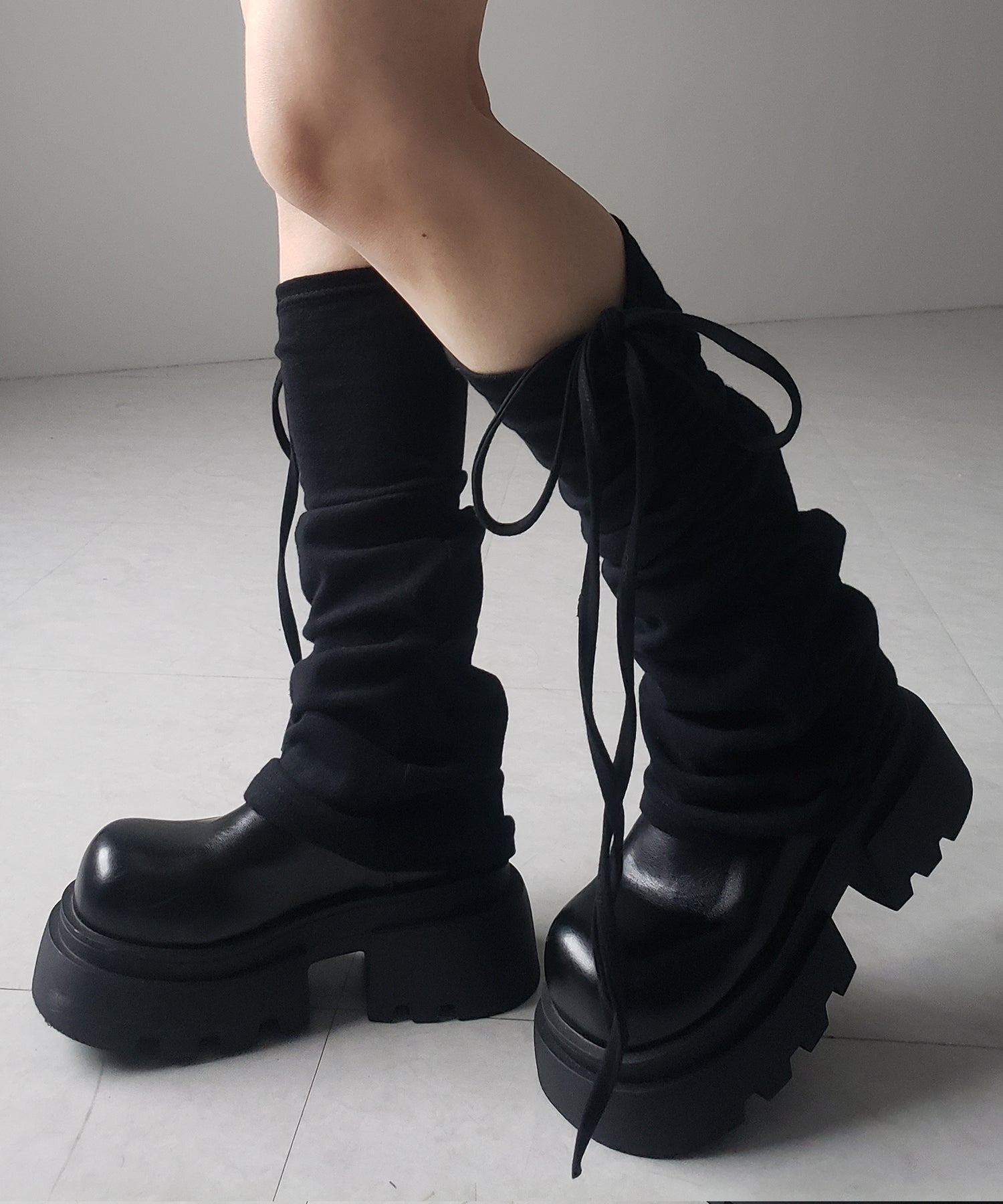 ストラップリボンサイドシャーリングレッグカバー / strap ribbon side shirring leg cover