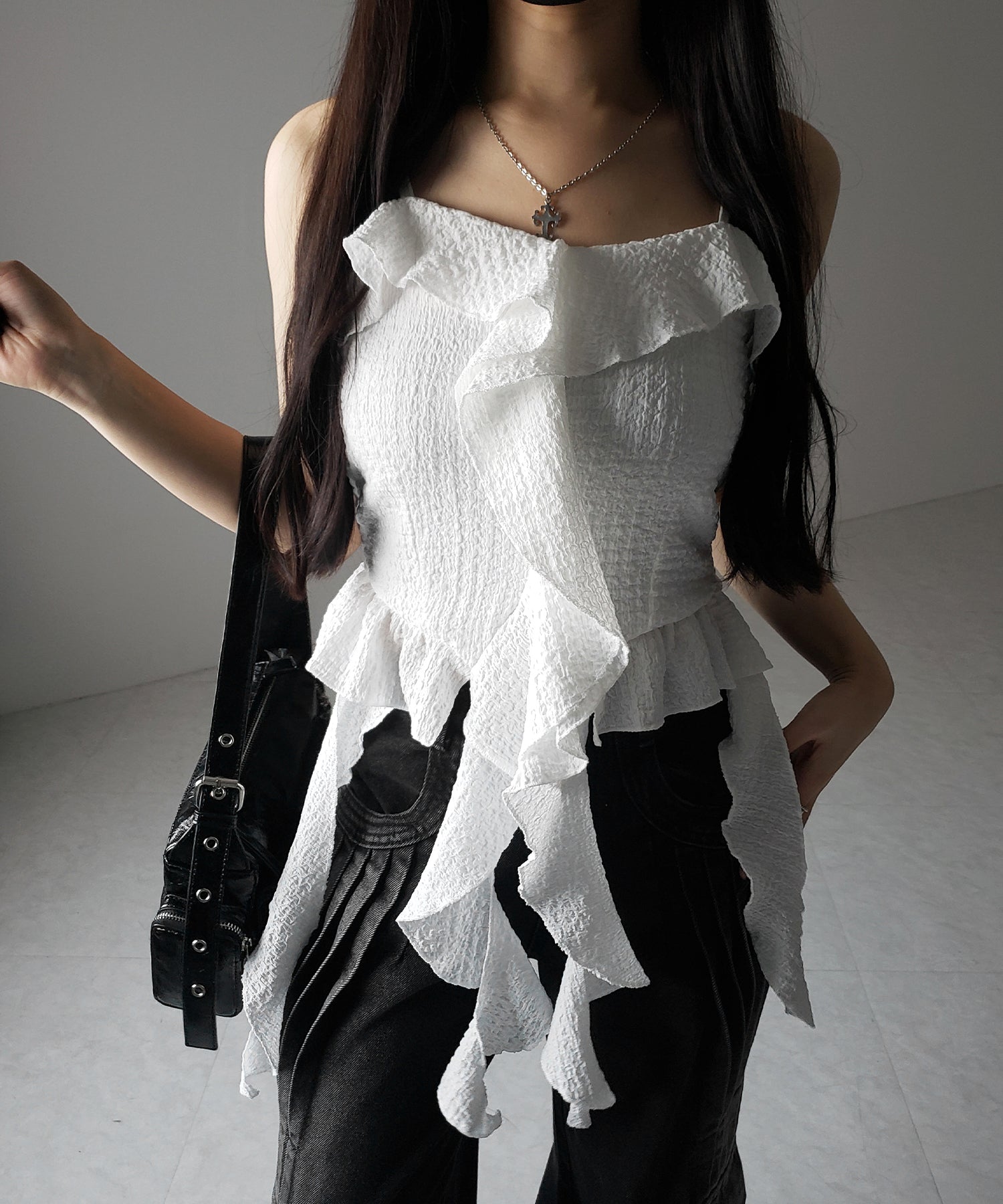 ラッフルフリルレイヤードビスチェキャミソール / ruffle frill layered bustier camisole