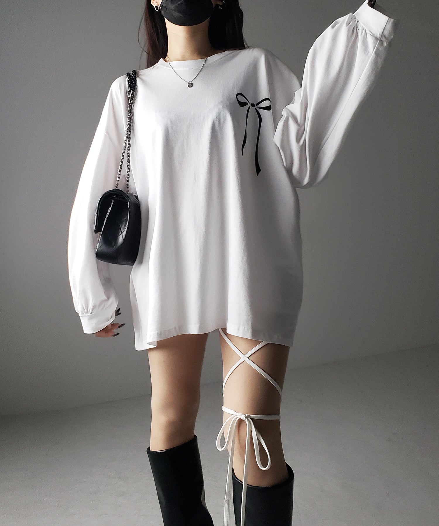 【 セルフカット調節可能 】クロスストラップリボンバイカーレギンスパンツ / cross strap ribbon biker leggings pants
