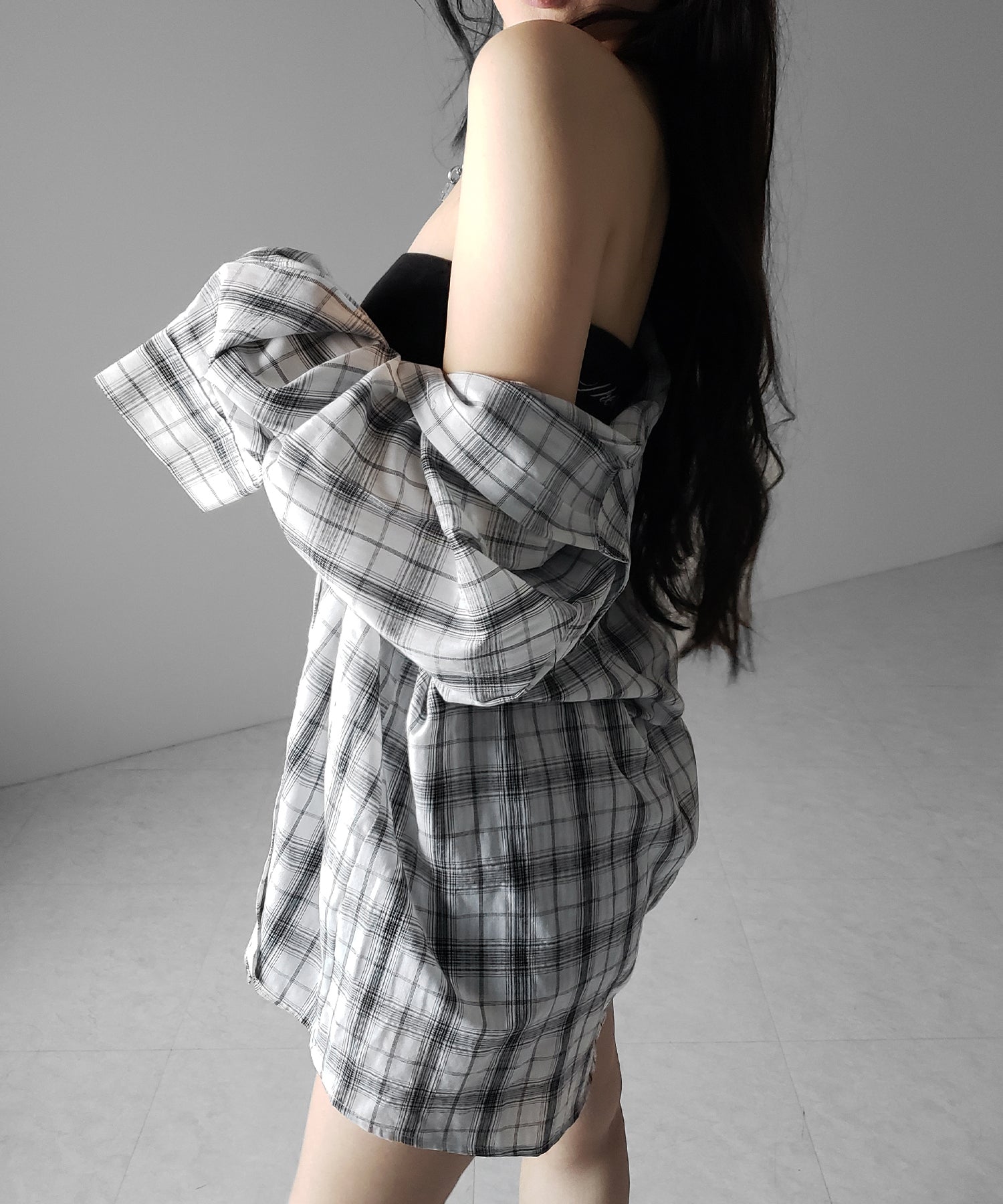 ビッグシルエットブラックシアーチェックシャツ / big silhouette black sheer check shirt