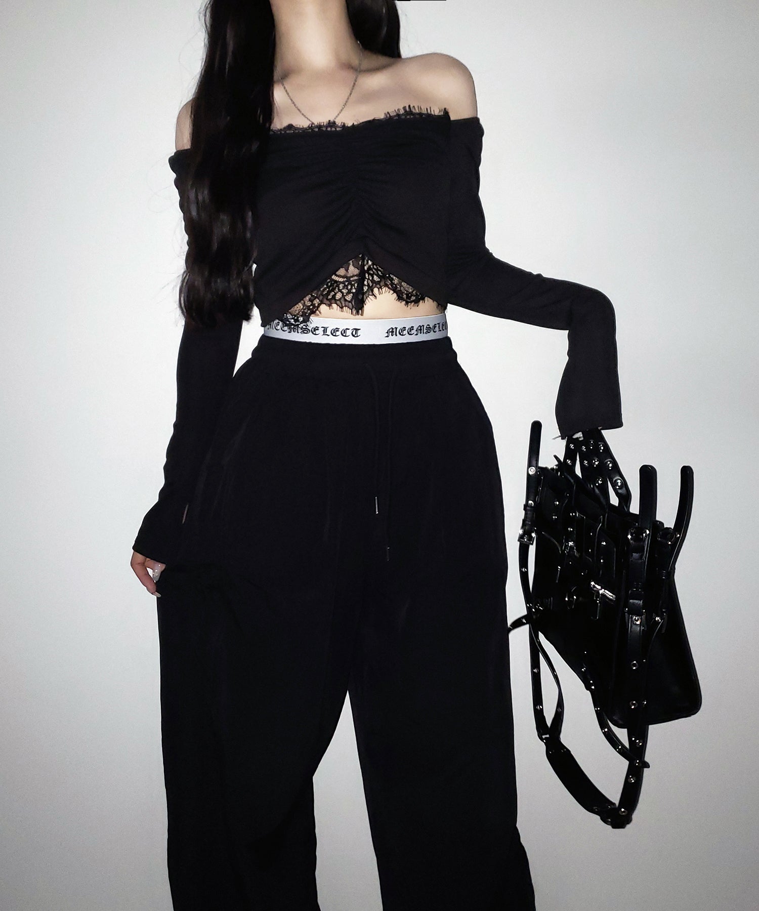 【 2color / 裾絞り可能 】ウエストロゴナイロンライクワッシャーワイドパンツ / waist logo nylon-like washer wide pants