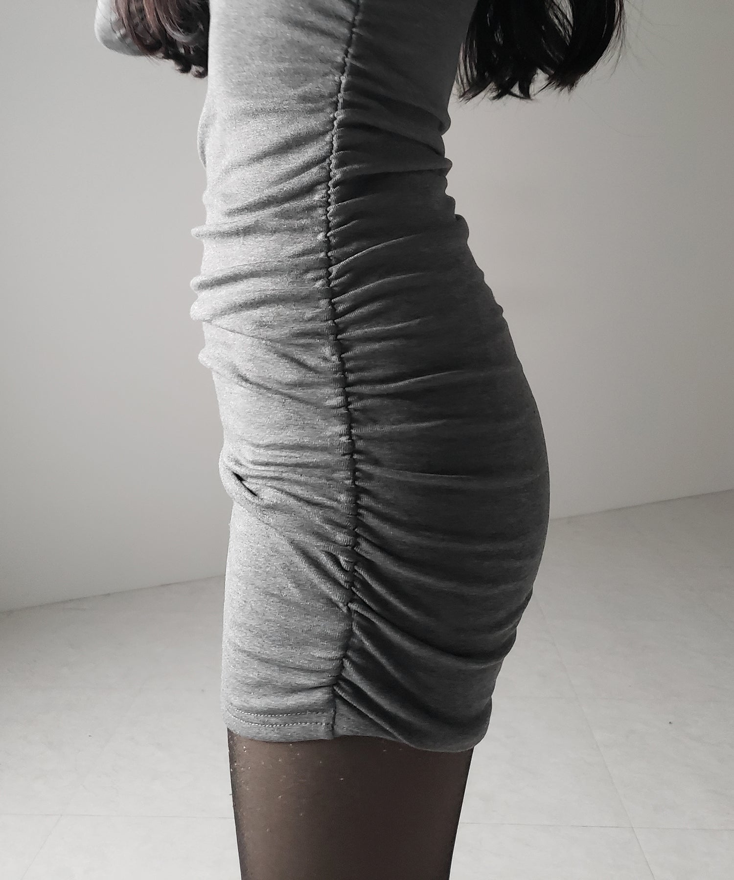 【 3color / 裏起毛 】チョーカーネックシャーリングミニワンピース / choker neck shirring mini onepiece