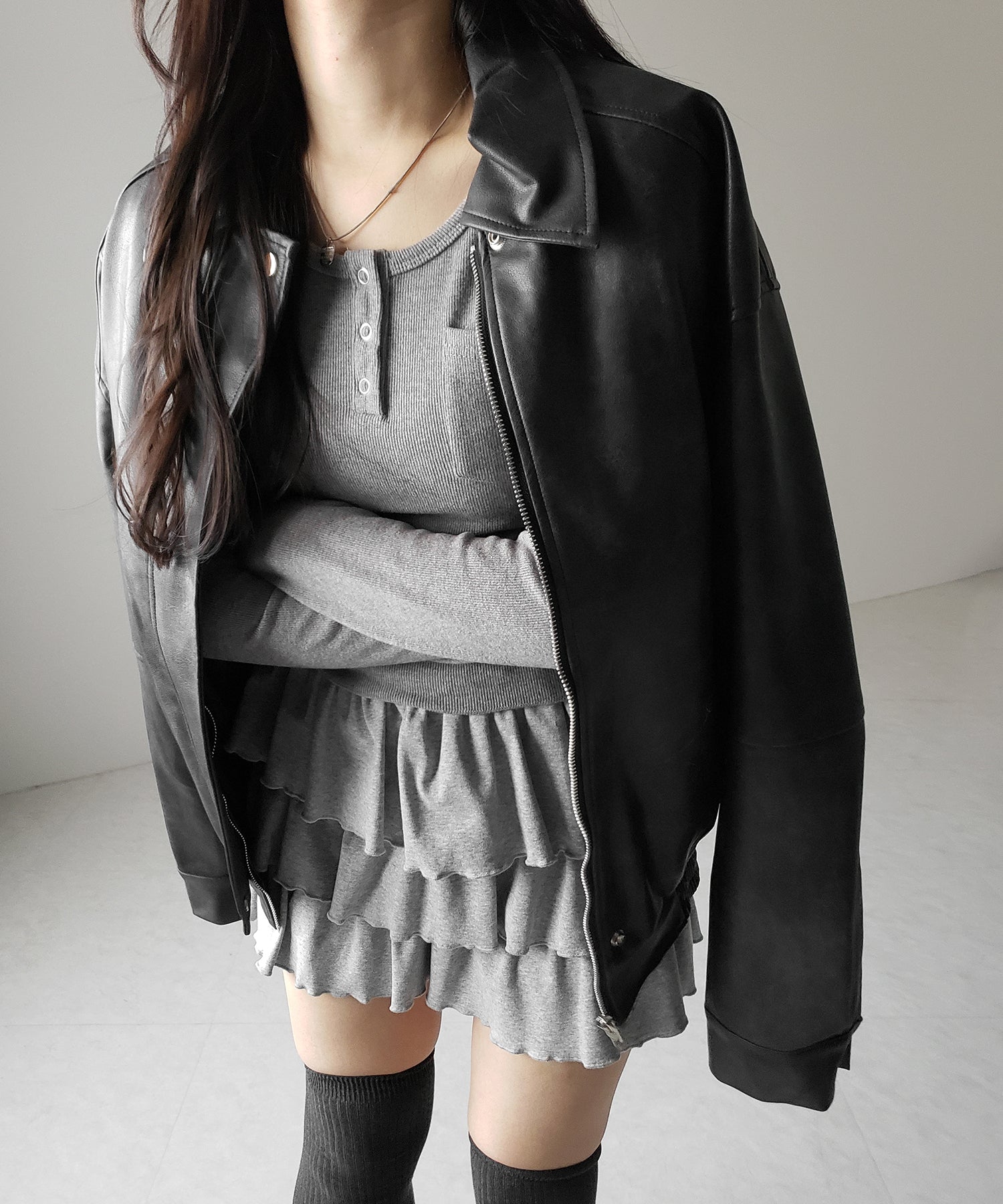 【 新色ピンク追加!4color 】3段フリルカットソーミニスカパン / 3 frill cutsew mini skirt pants