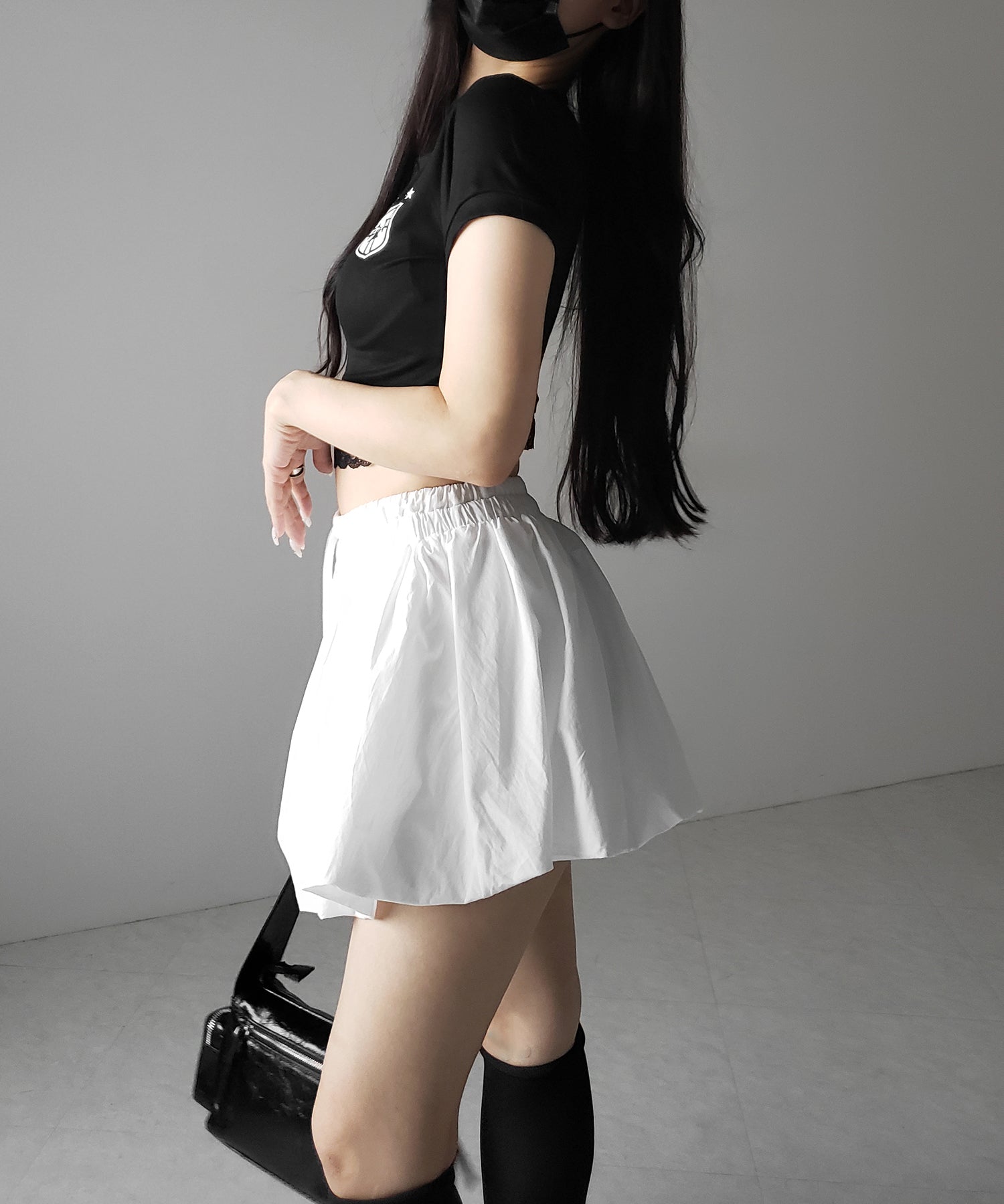 【 2color /インパン裏地付き 】フェイクレイヤードコットンバルーンミニスカート / fake layered cotton balloon mini skirt