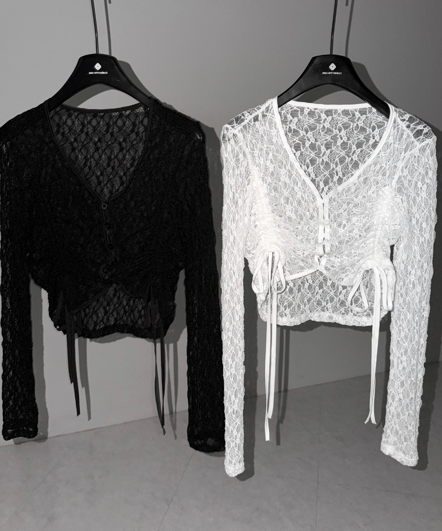 ダブルシャーリングショートレースカーディガン / double shirring short lace cardigan