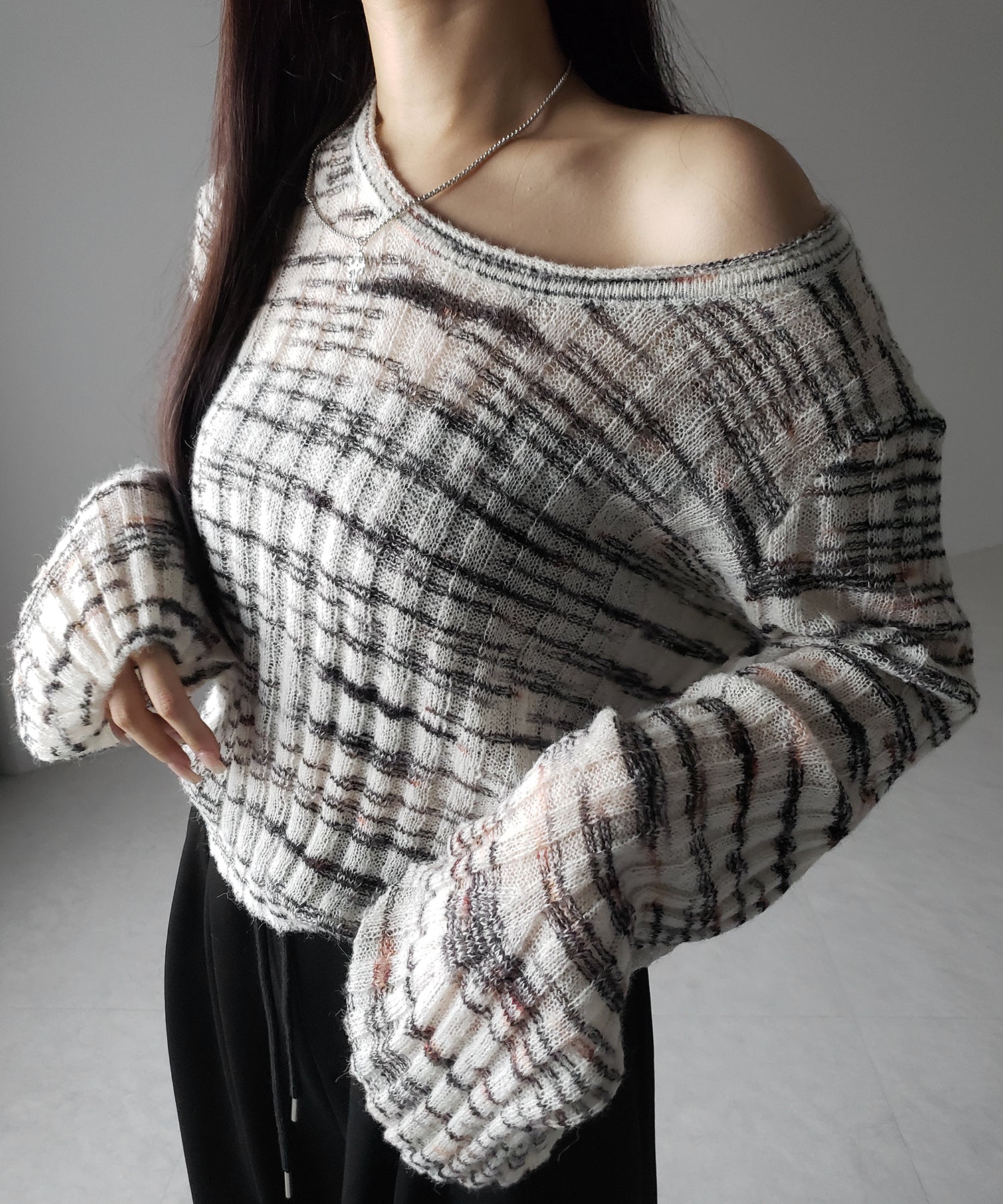 メランジルーズシアーリブニット / melange loose sheer rib knit