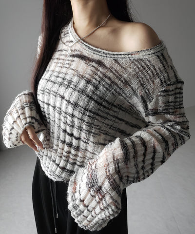 メランジルーズシアーリブニット / melange loose sheer rib knit