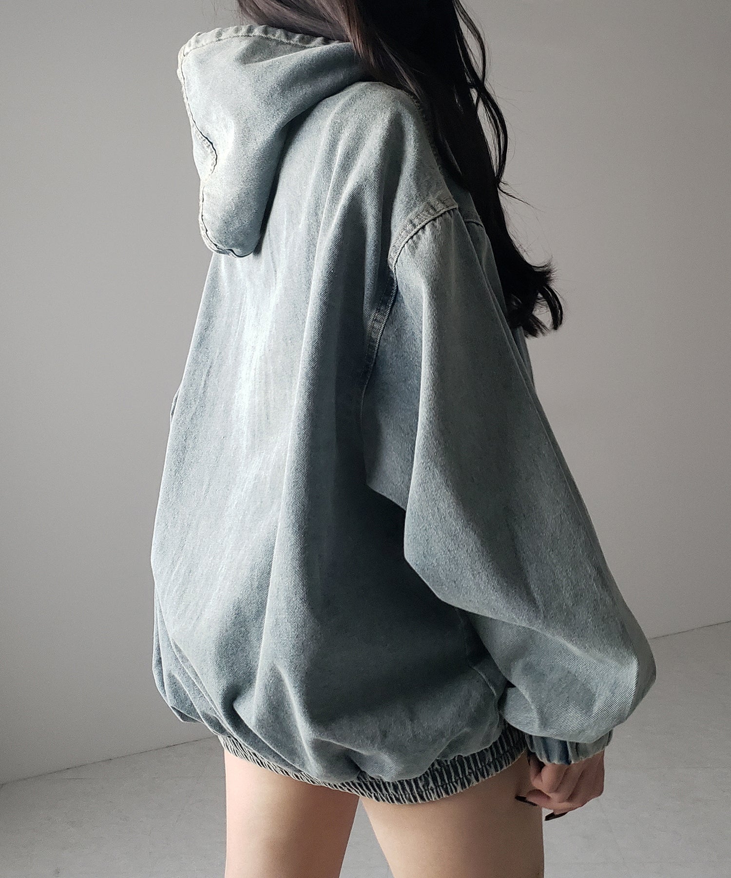 【 2color 】ヴィンテージデニムダブルジップフードブルゾン / vintage denim double zip hoodie blouson