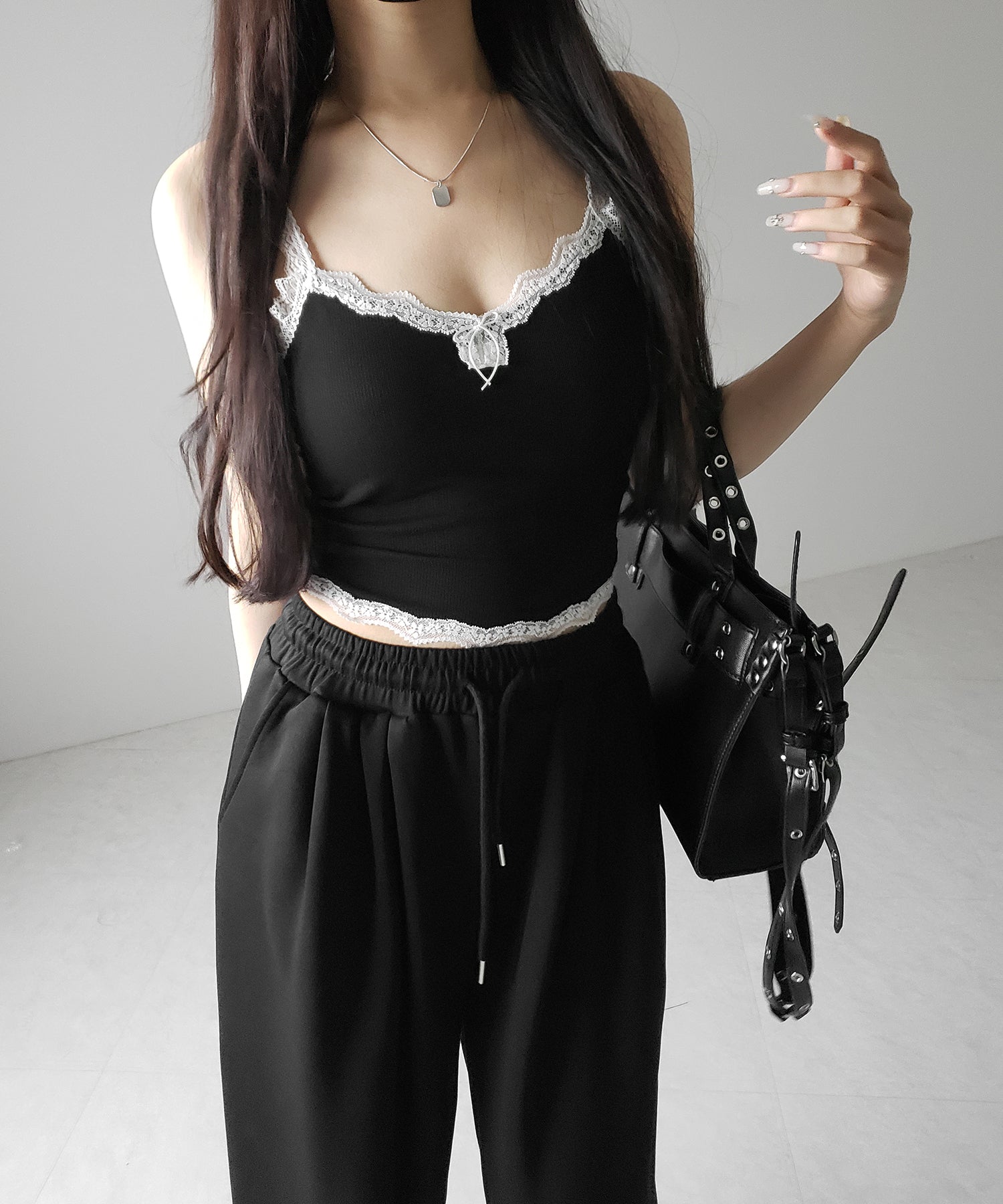 【 3color 】バイカラーレースクロップドリブキャミソール / bicolor lace cropped rib camisole