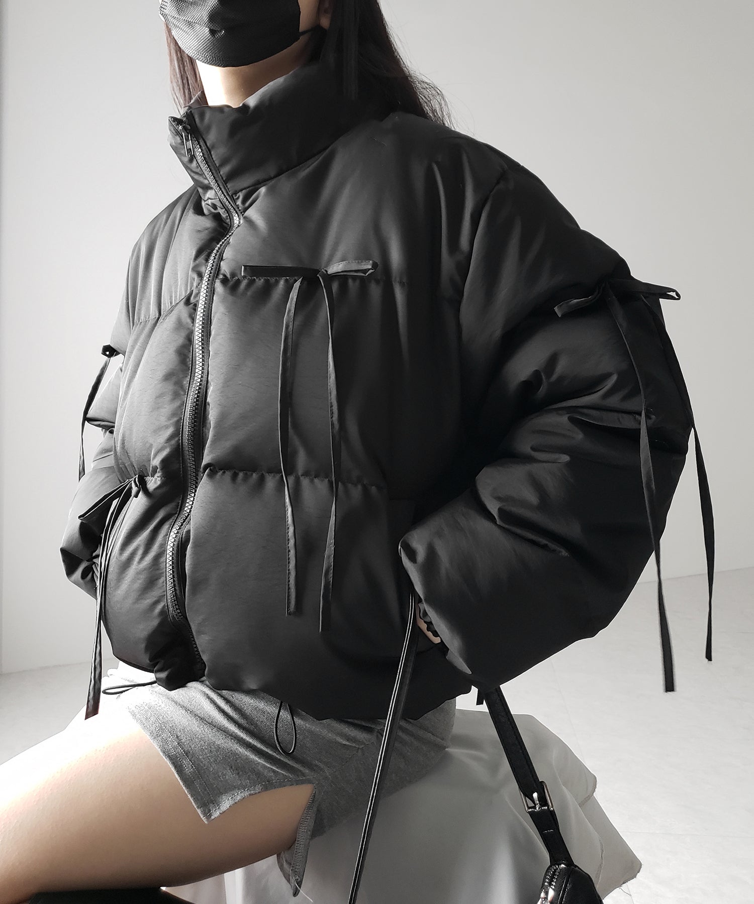 【 裾絞り可能2WAY 】ストラップリボンショートパフダウンジャケット / strap ribbon short puff down jacket