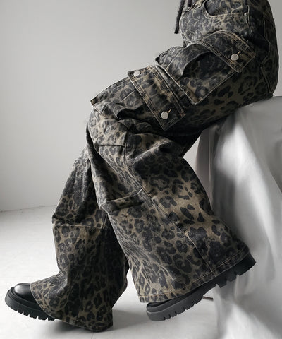 レオパードヴィンテージタックワイドカーゴデニム / leopard vintage tuck wide cargo denim