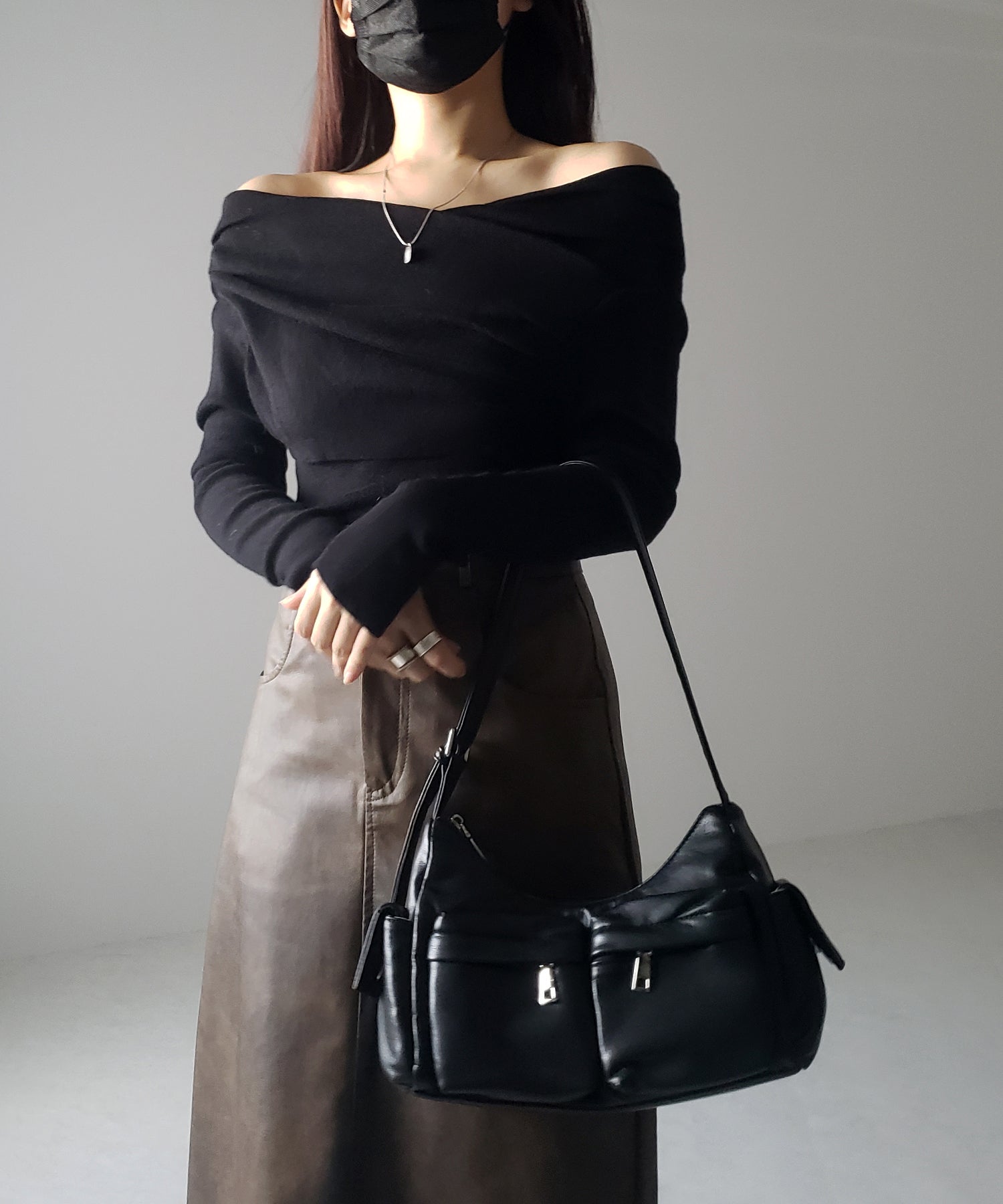 【 3color / 3size 】フロントスリットヴィンテージフェイクレザースカート
