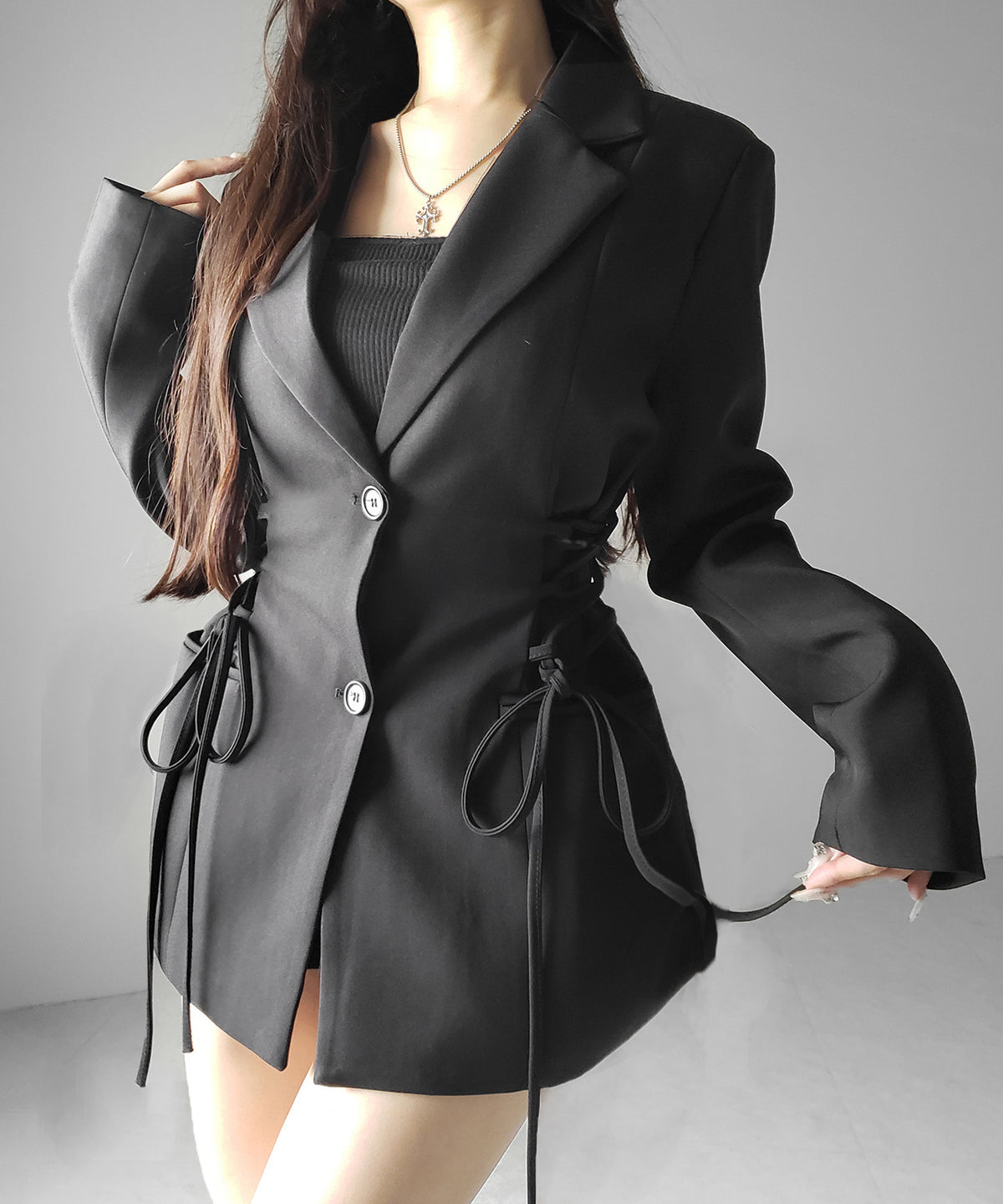 レースアップリボンスリムテーラードジャケット / lace-up ribbon slim tailored jacket