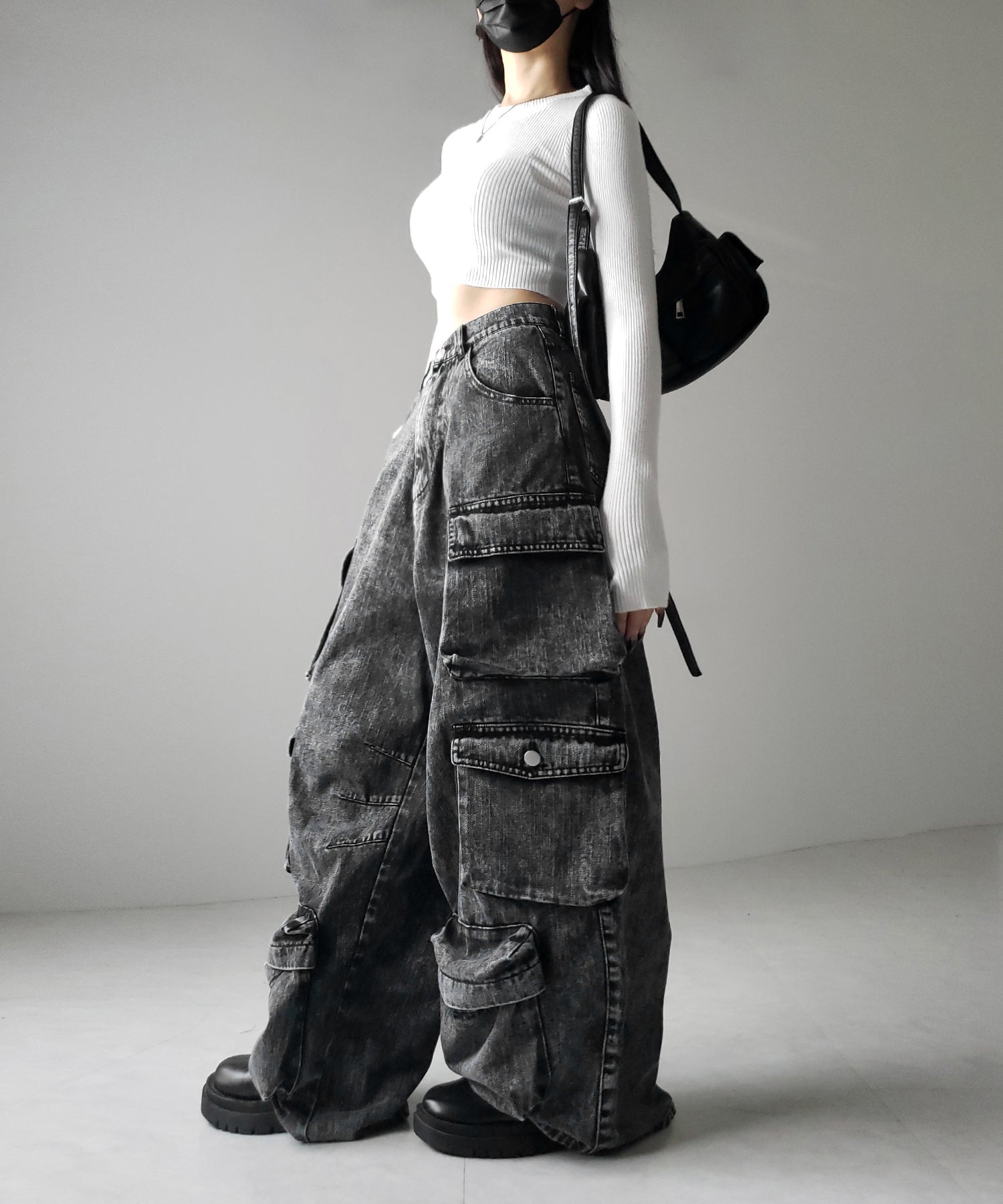 【 デニムセットアップ着用可能 】ヴィンテージケミカルブリーチヘビーワイドカーゴデニム / vintage chemical bleach heavy wide cargo denim