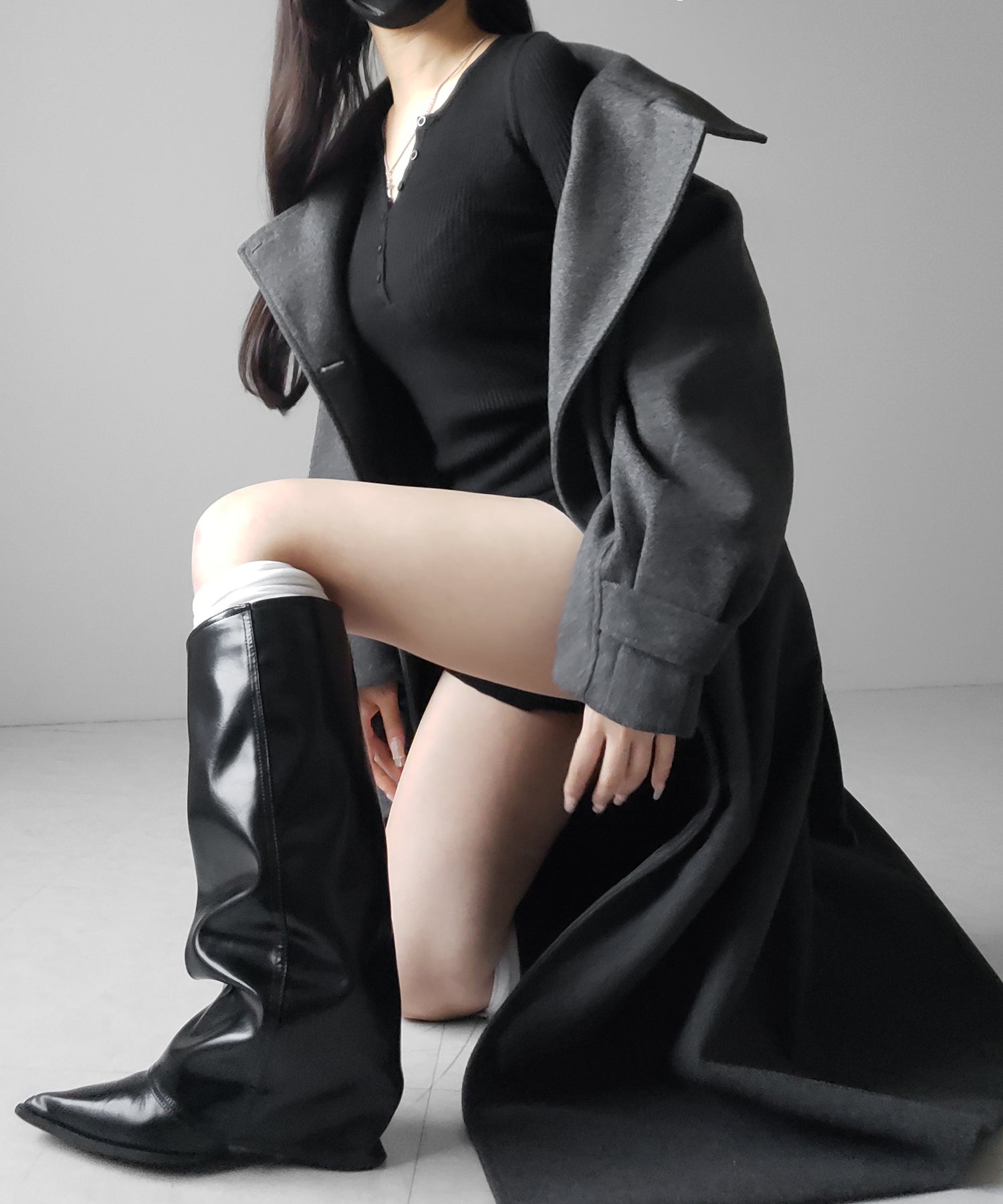 【 ウエストマークベルトSET 】2WAY スタンドカラーレディメルトントレンチロングコート / 2WAY stand collar lady melton trench long coat