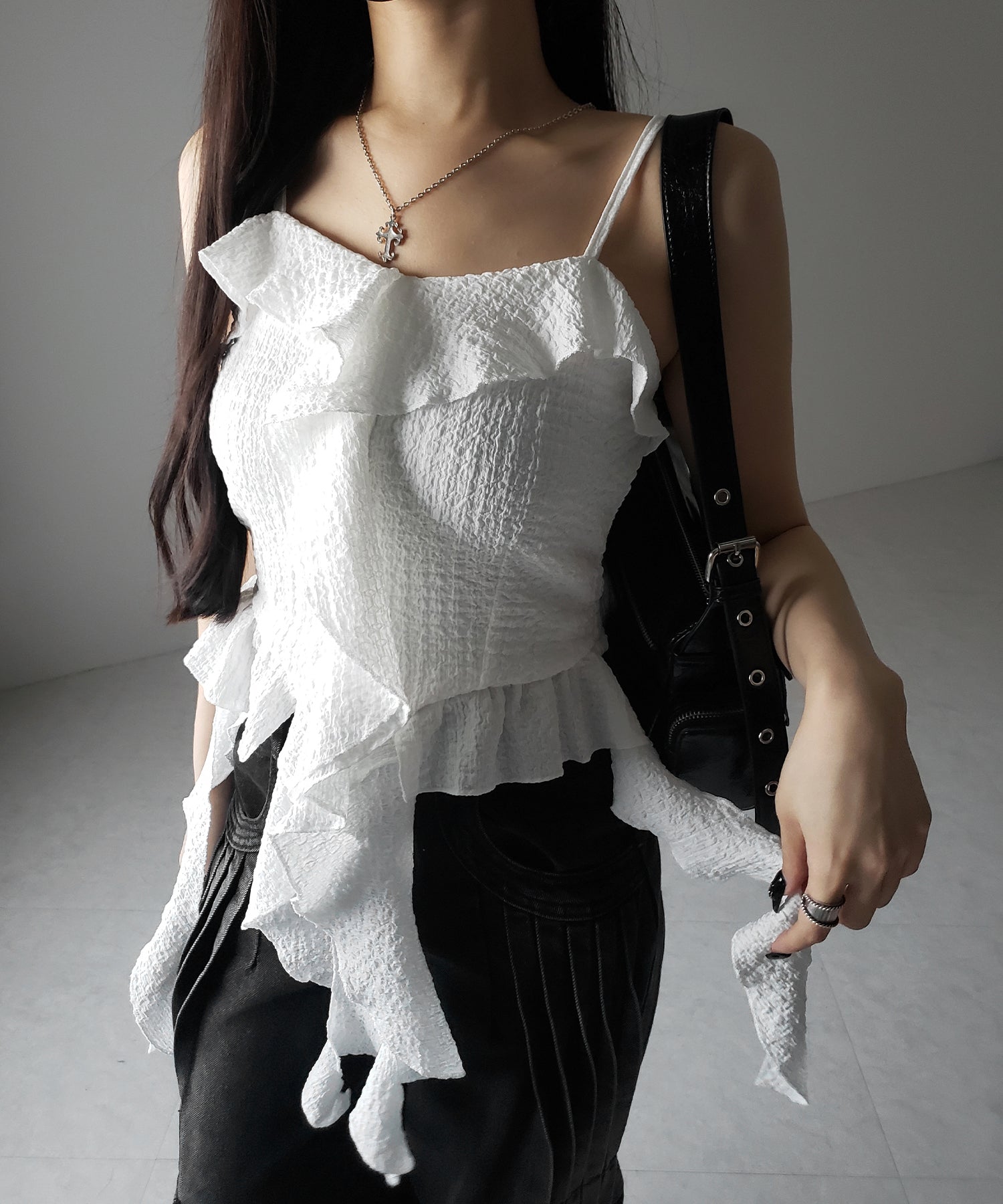 ラッフルフリルレイヤードビスチェキャミソール / ruffle frill layered bustier camisole